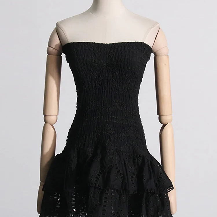 Women Print Strapless Mini Dress Sexy Slim Backless Sleeveless Ruffles High Waist Vestidos Summer Ladies Party Club Dress 2024 Black