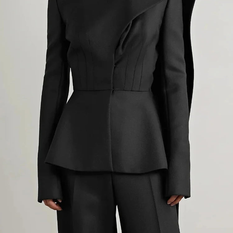 TWOTWINSTYLE Solid Asymmetrical Blazers For Women Round Neck Long Sleeve Tunic Minimalist Blazer Female Fashion Style Clothes