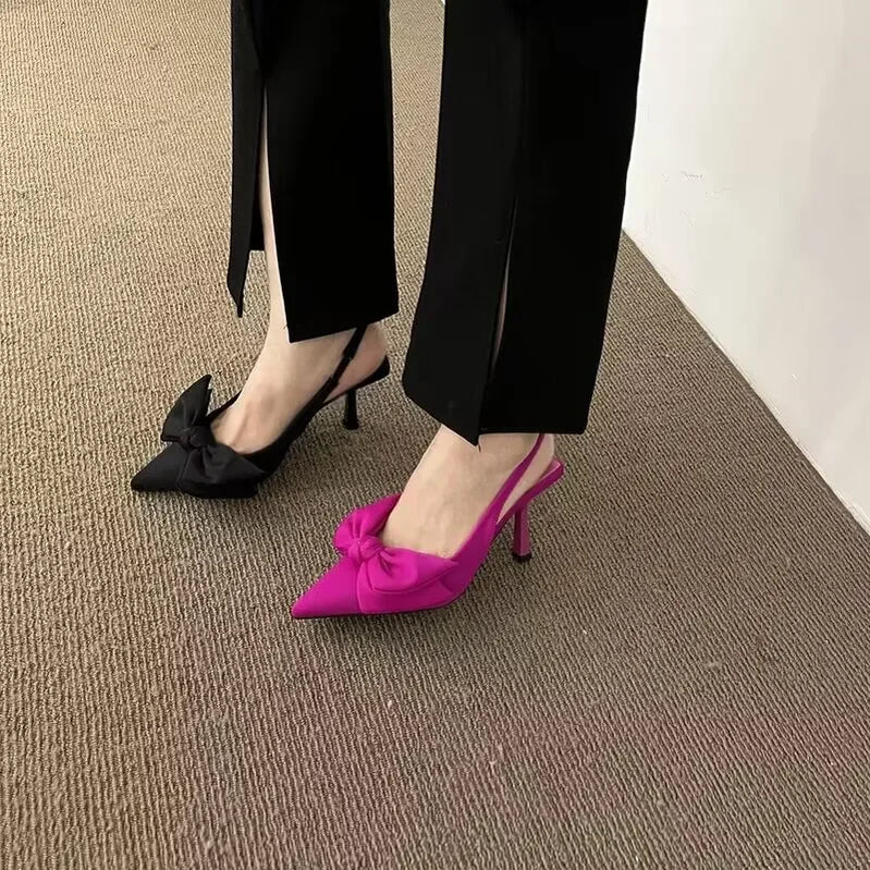 Women Shoes Spring Butterfly Knot Women Slingbacks Heels Shoes Sexy Dress Thin Heel Pointed Toe Ladies High Heels Women
