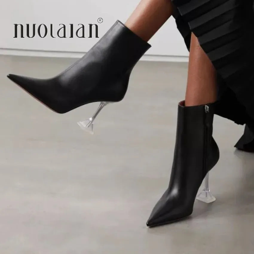 Ankle Boots Women Quality Pointed Toe Boots Female Fashion Short Boot Black High Heels Women Shoes Big Size 42