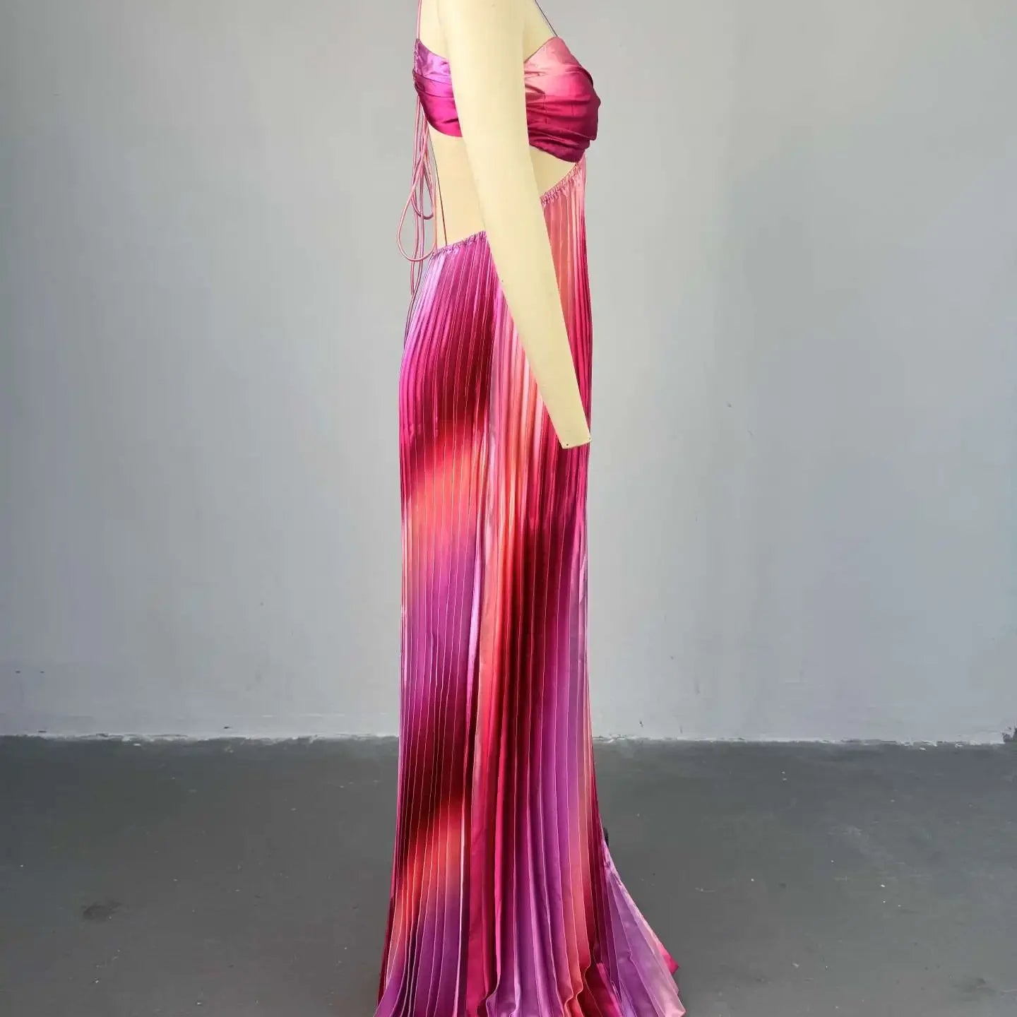 CM.YAYA 2025 Elegant Sleeveless Sweet Strapless Gradient Floor-Length Long Women Dress Beach Party Evening Sexy Pleated Dresses