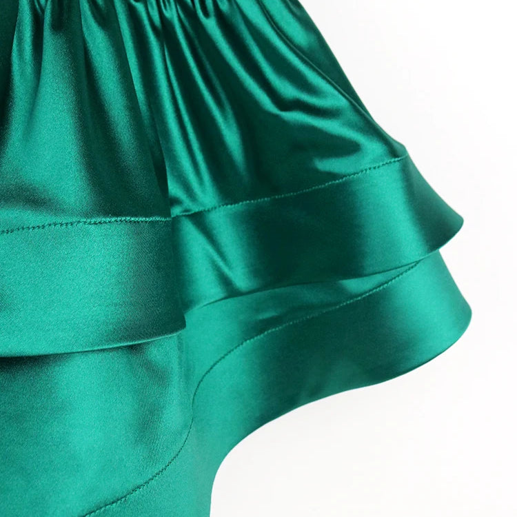 Green One Shoulder Dresses Elegant Women Long Sleeve Eimpire Bodycon Shiny Gowns Irregular Satin Outfit for Ladies Evening Party