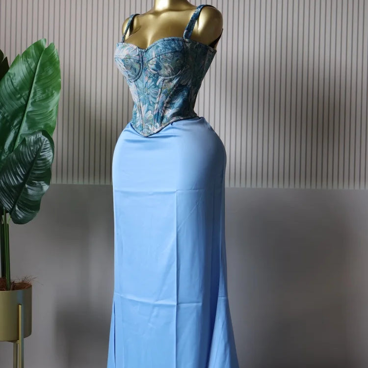 CM.YAYA Women's Dress Set Print Bow Corset Top and Maxi Long Skirt Suit 2025 Summer Elegant Evening Two 2 Piece Set Outfits