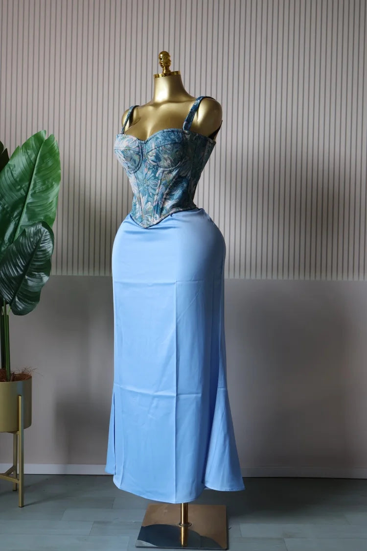 CM.YAYA Women's Dress Set Print Bow Corset Top and Maxi Long Skirt Suit 2025 Summer Elegant Evening Two 2 Piece Set Outfits