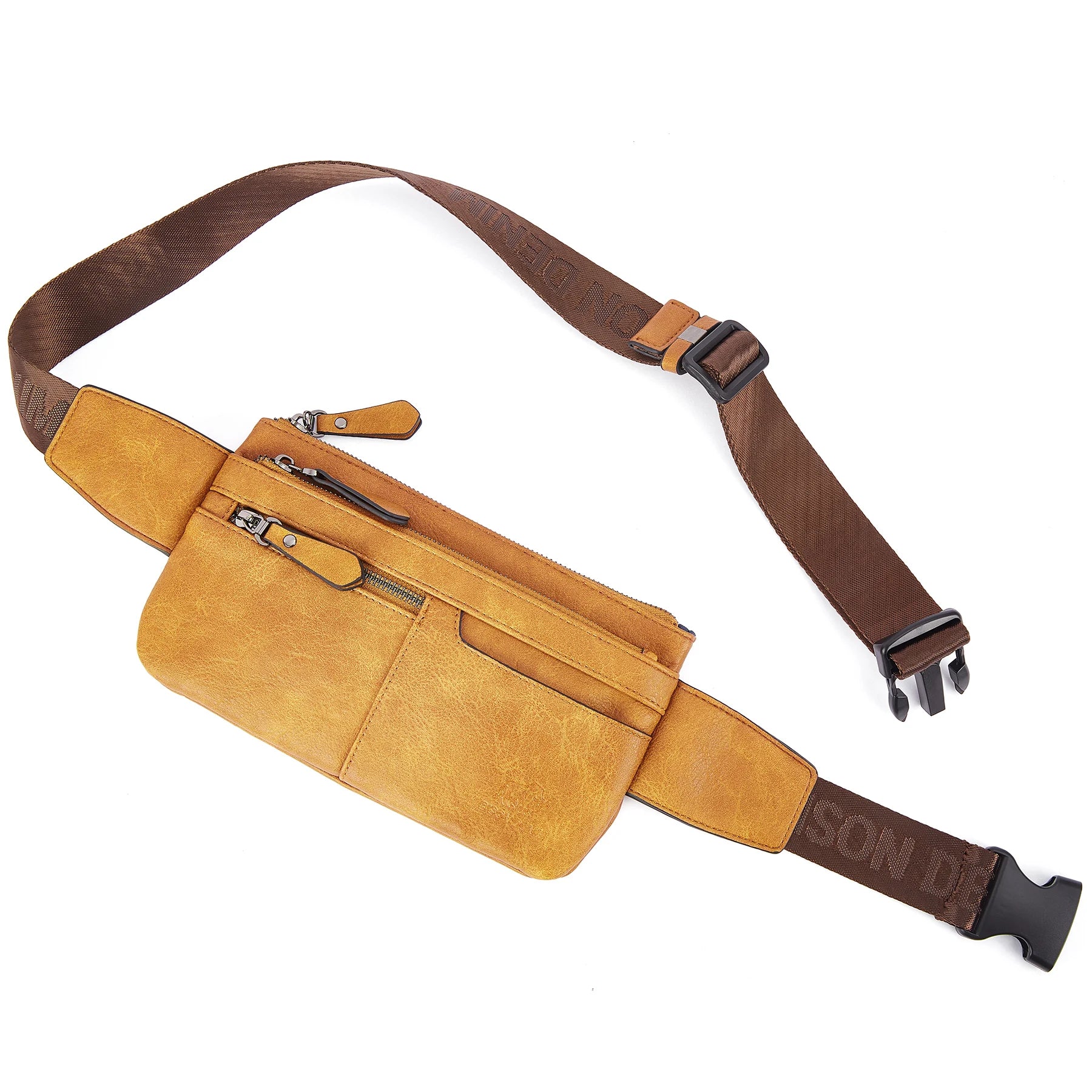 Leather Waist Bag Cell Phone Bags Men Women Travel Bag Retro Chest Purse Lightweight Casual Shoulder Bag Yellow Brown