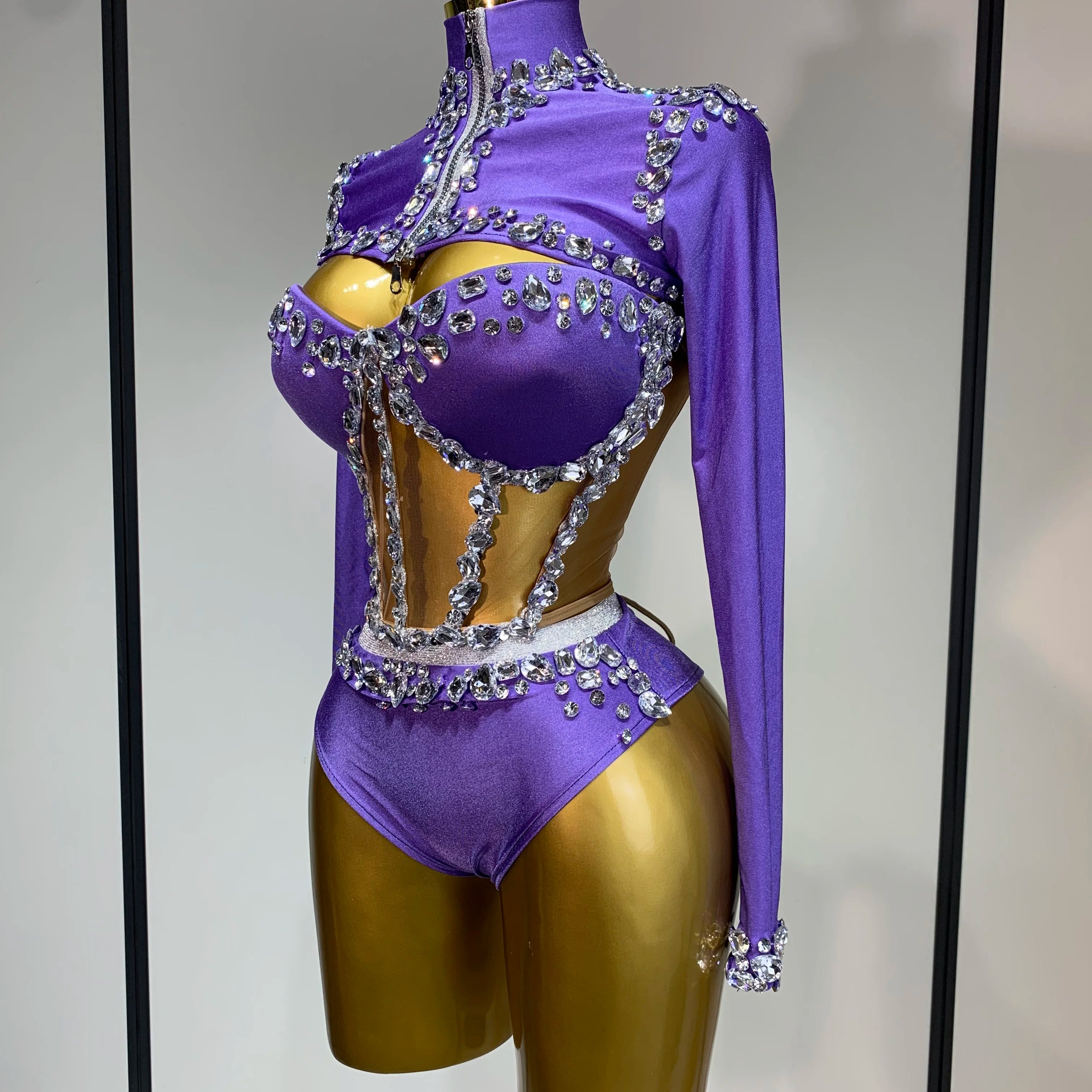 Sparkly Diamonds Three Pieces Set Stage Performance Women Designer Nightclub Birthday Party Singer Stage Activity Outfit