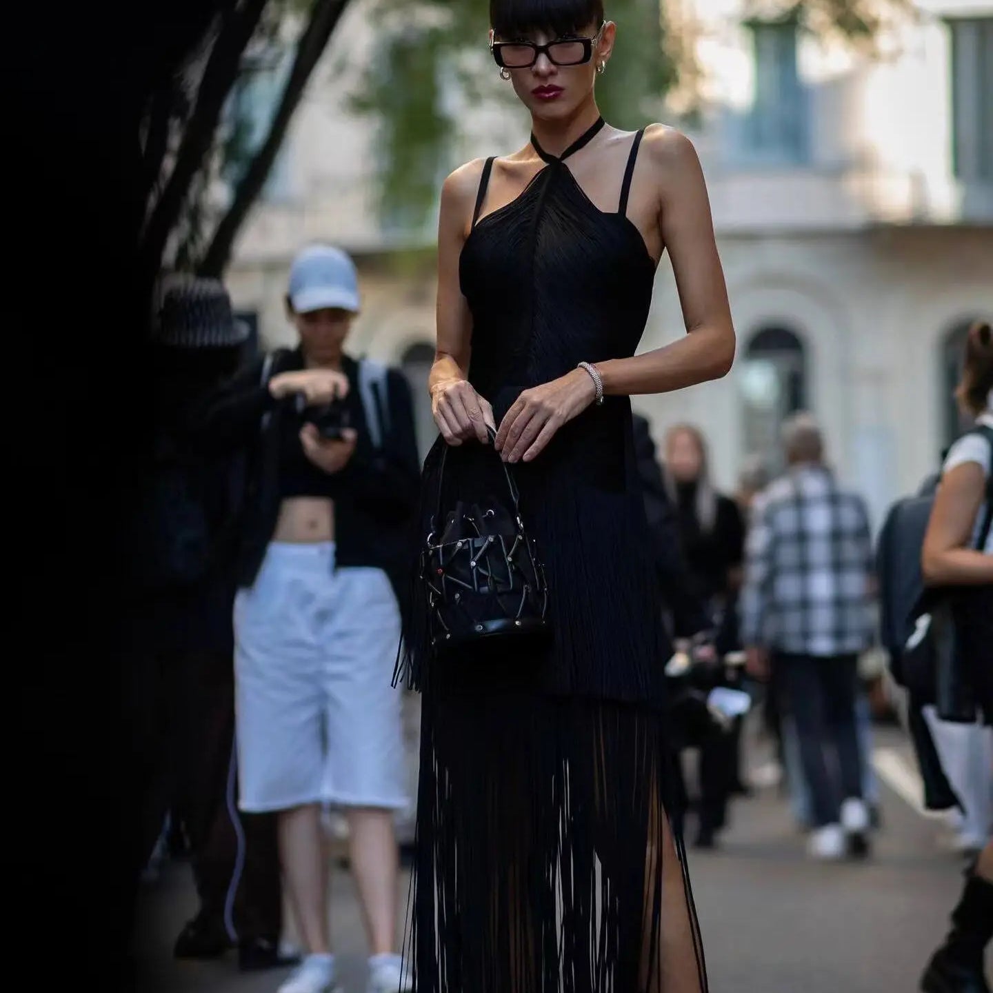 Black Green Women Sleeveless Sexy Strap V-Neck Bodycon Long Tassels Bandage Dress Celebrate Fashion Red Carpet Evening Dress