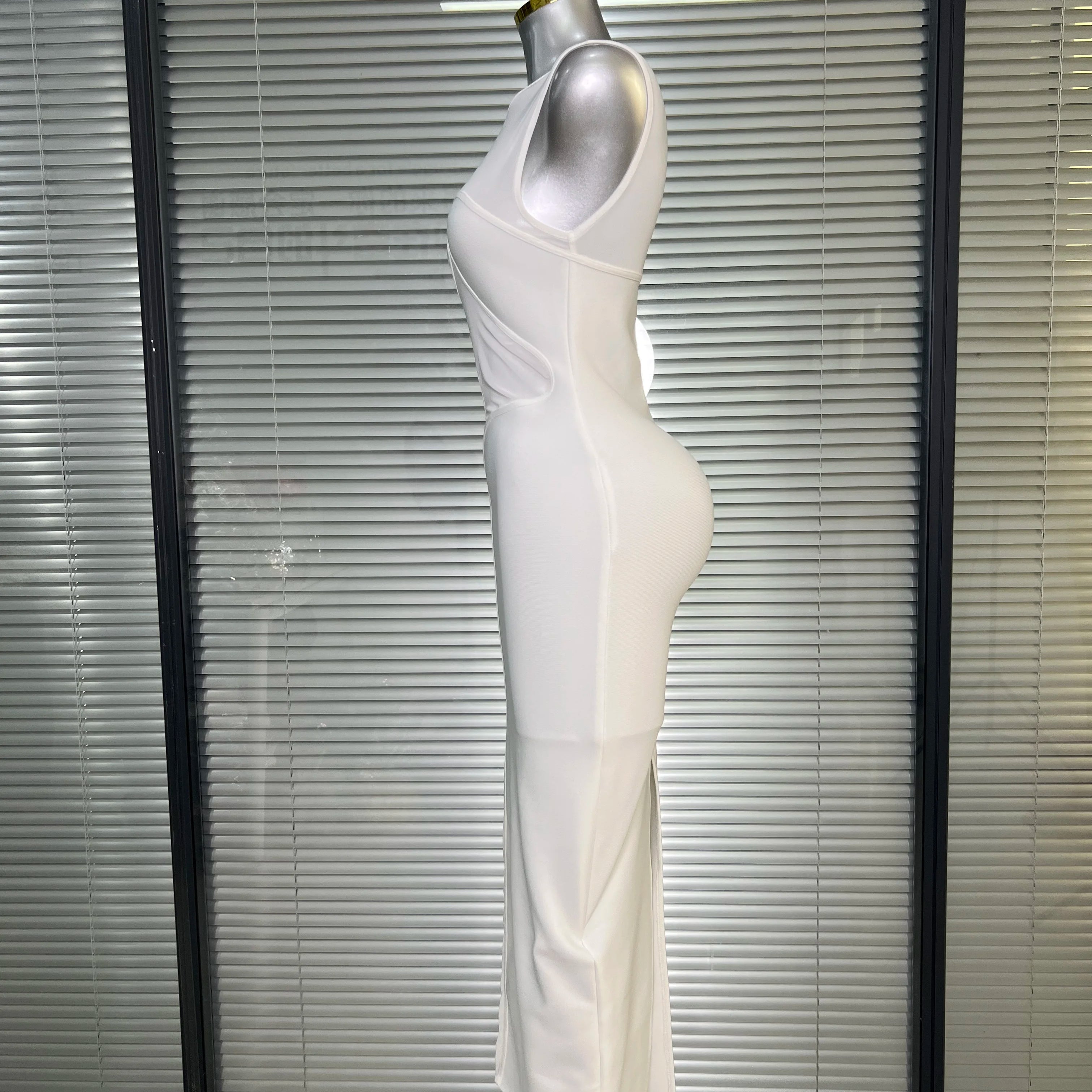 Summer New 2025 Women Black White Long Bodycon Bandage Dress Knitted Mesh Tank Evening Party Dress Vestido