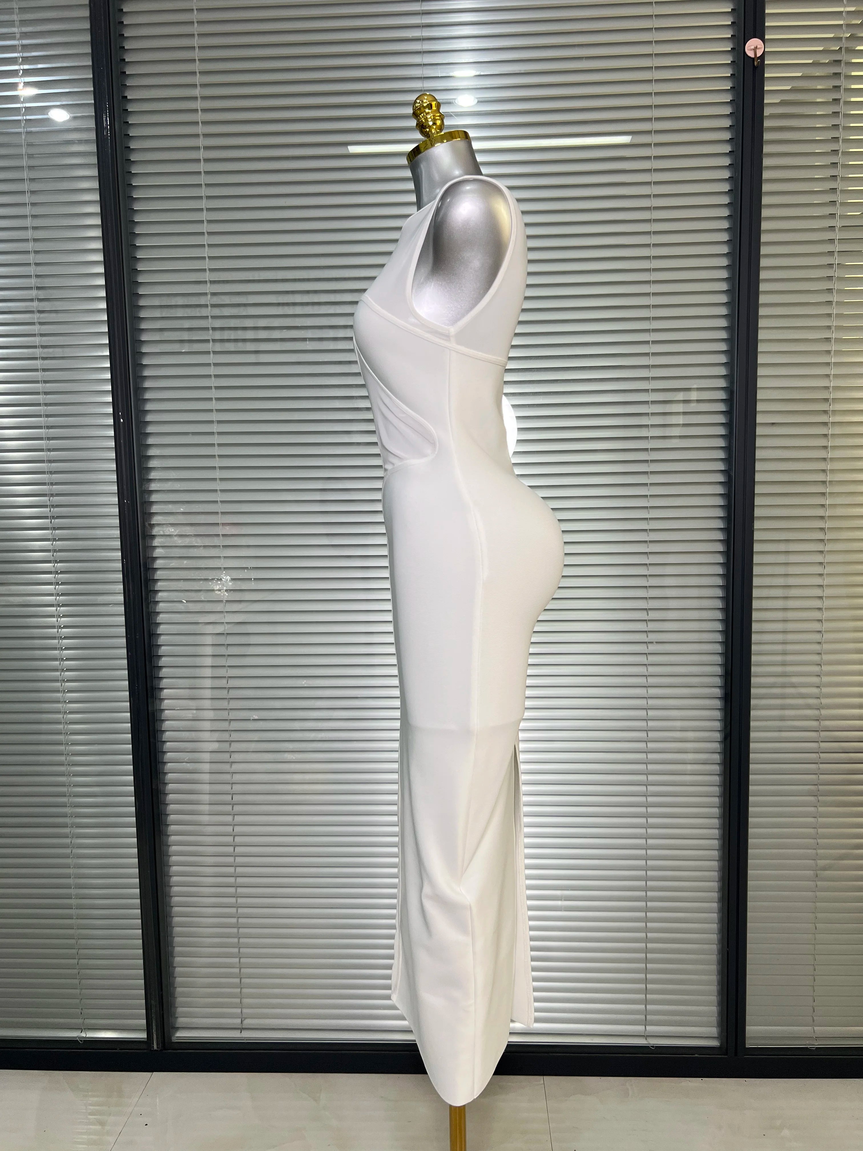 Summer New 2025 Women Black White Long Bodycon Bandage Dress Knitted Mesh Tank Evening Party Dress Vestido