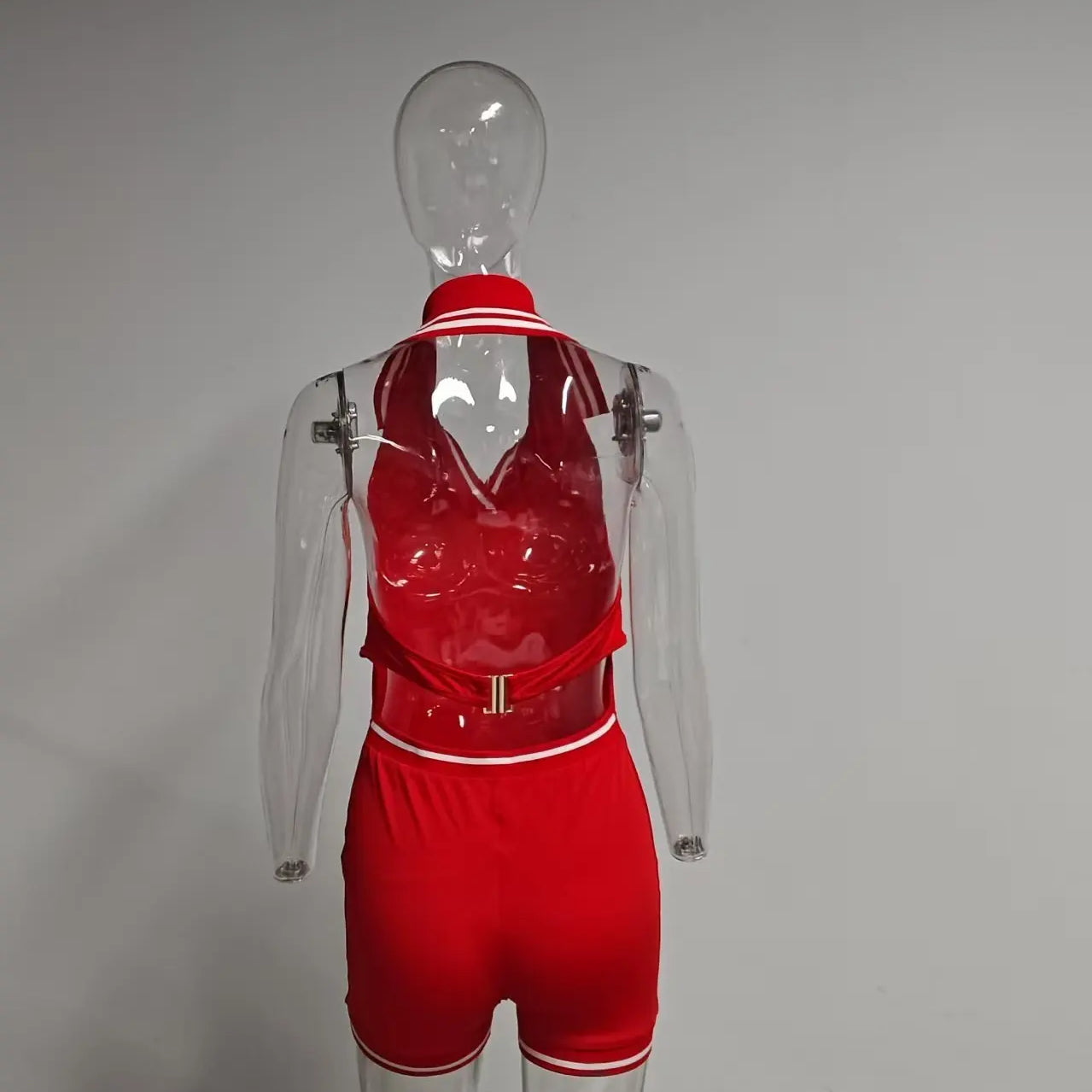 CM.YAYA Women Knitted Sleeveless V-neck Backless Short Jumpsuits Street 2025 Summer Striped One Piece Suit Romper Playsuits