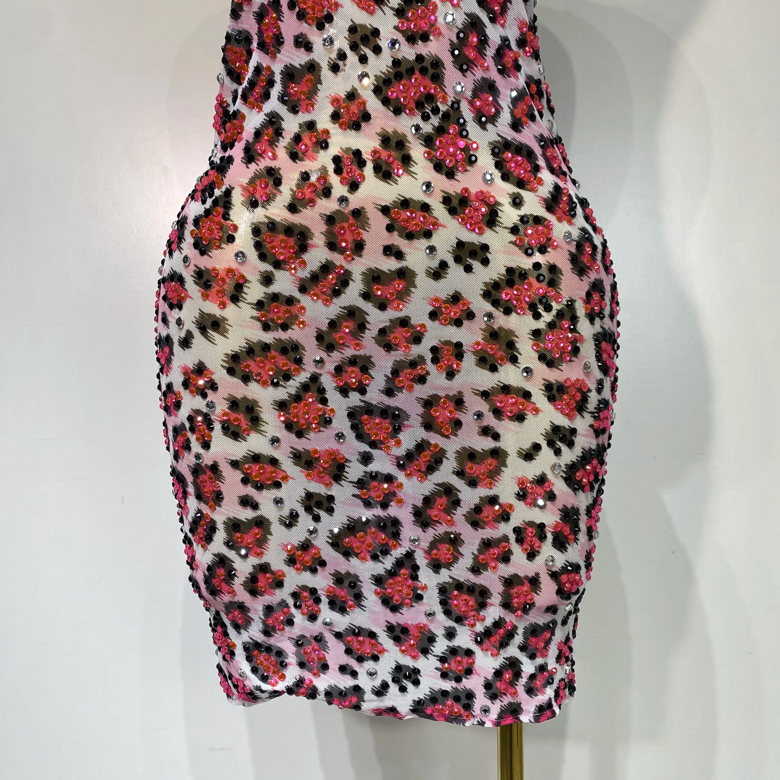 Sparkly Gold Rhinestone Transparent Sleeveless Mini Dress Evening Birthday Celebrate Party Nightclub Dance Performance Outfit