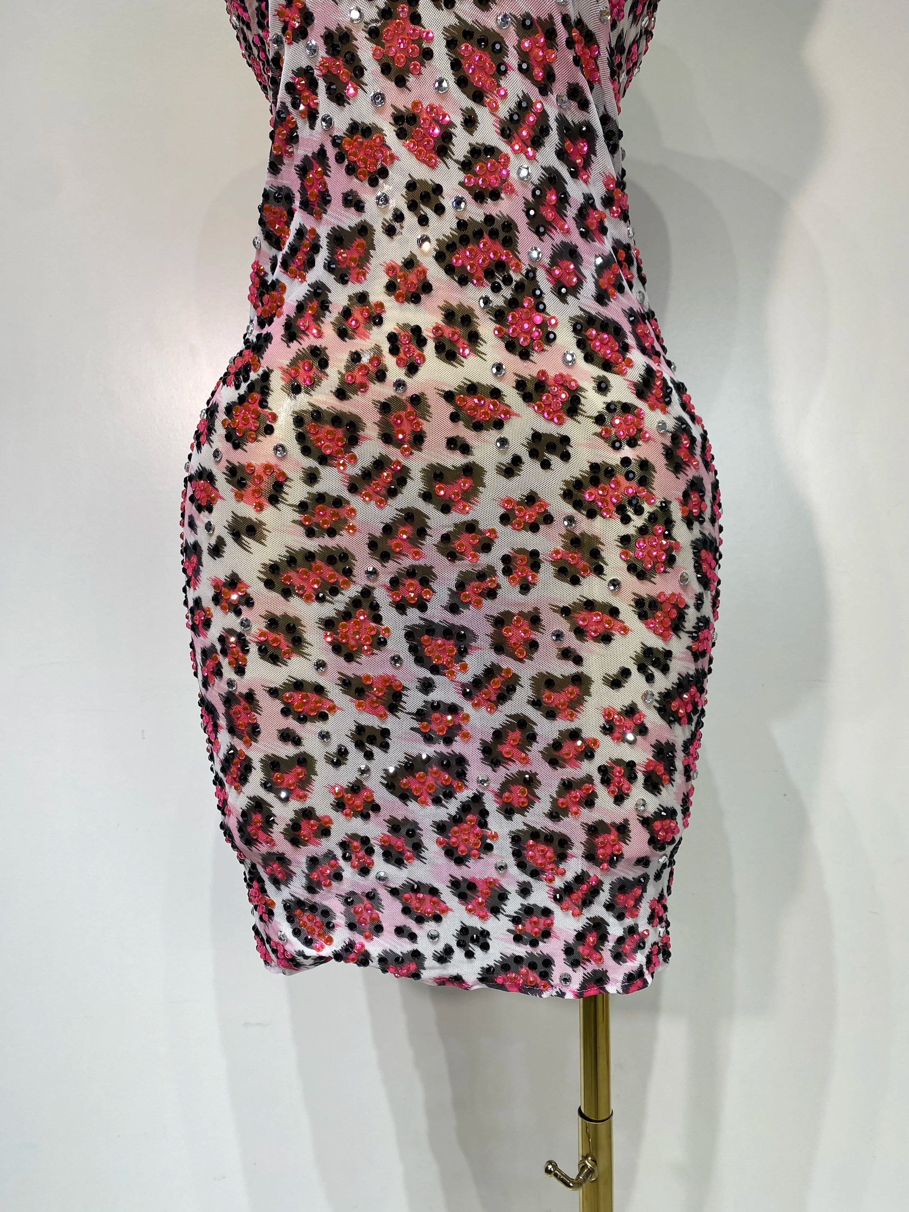 Sparkly Gold Rhinestone Transparent Sleeveless Mini Dress Evening Birthday Celebrate Party Nightclub Dance Performance Outfit