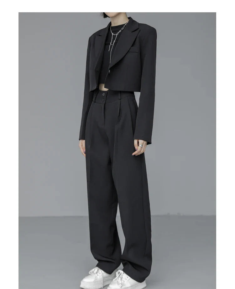 Loose Women Full Sleeve Short Blazers Jackets Pants Suits Female Casual OL Quality Trouser 2 Pieces Set Spring Autumn WS284