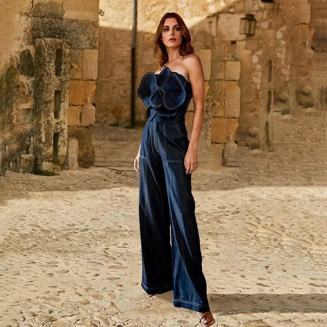 New Off Shoulder 3D Flower denim printed One piece Swimsuit set Shiny Women Swimwear Beachwear bikinis bathingsuit