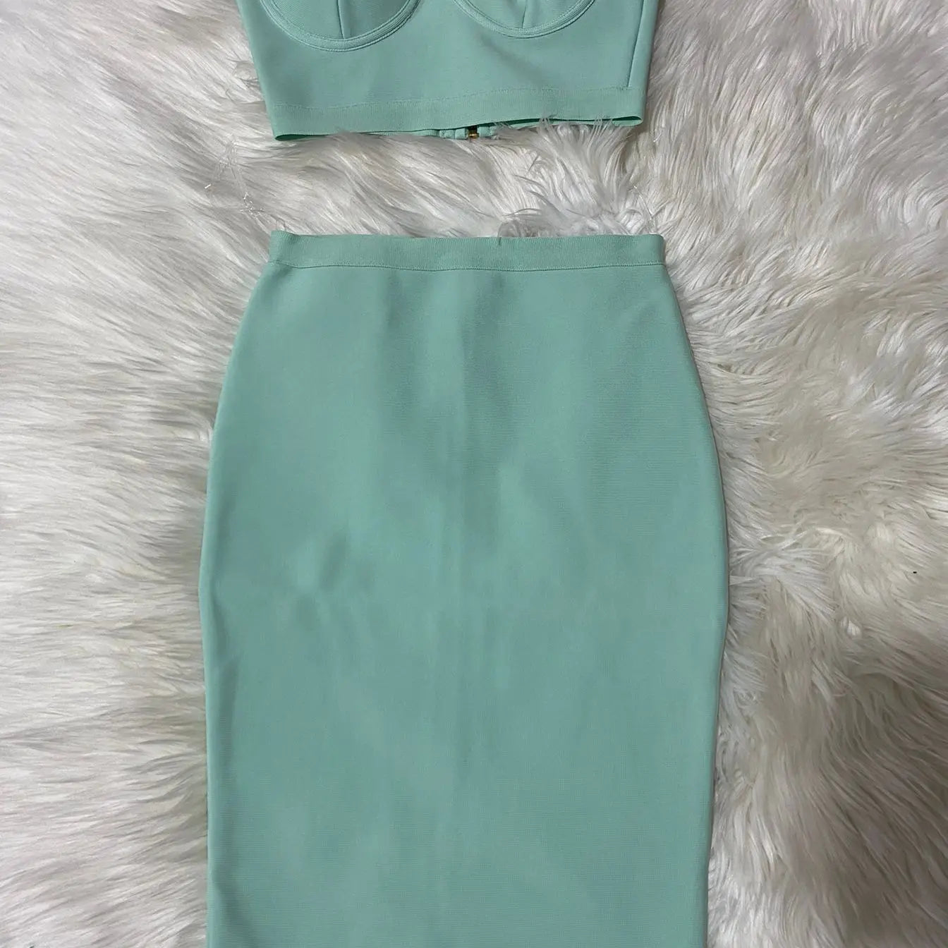 Top Quality Purple Celebrity Two Pieces Set Strapless Knee Length Rayon Bandage Dress Cocktail Party Dress Vestidos Mint