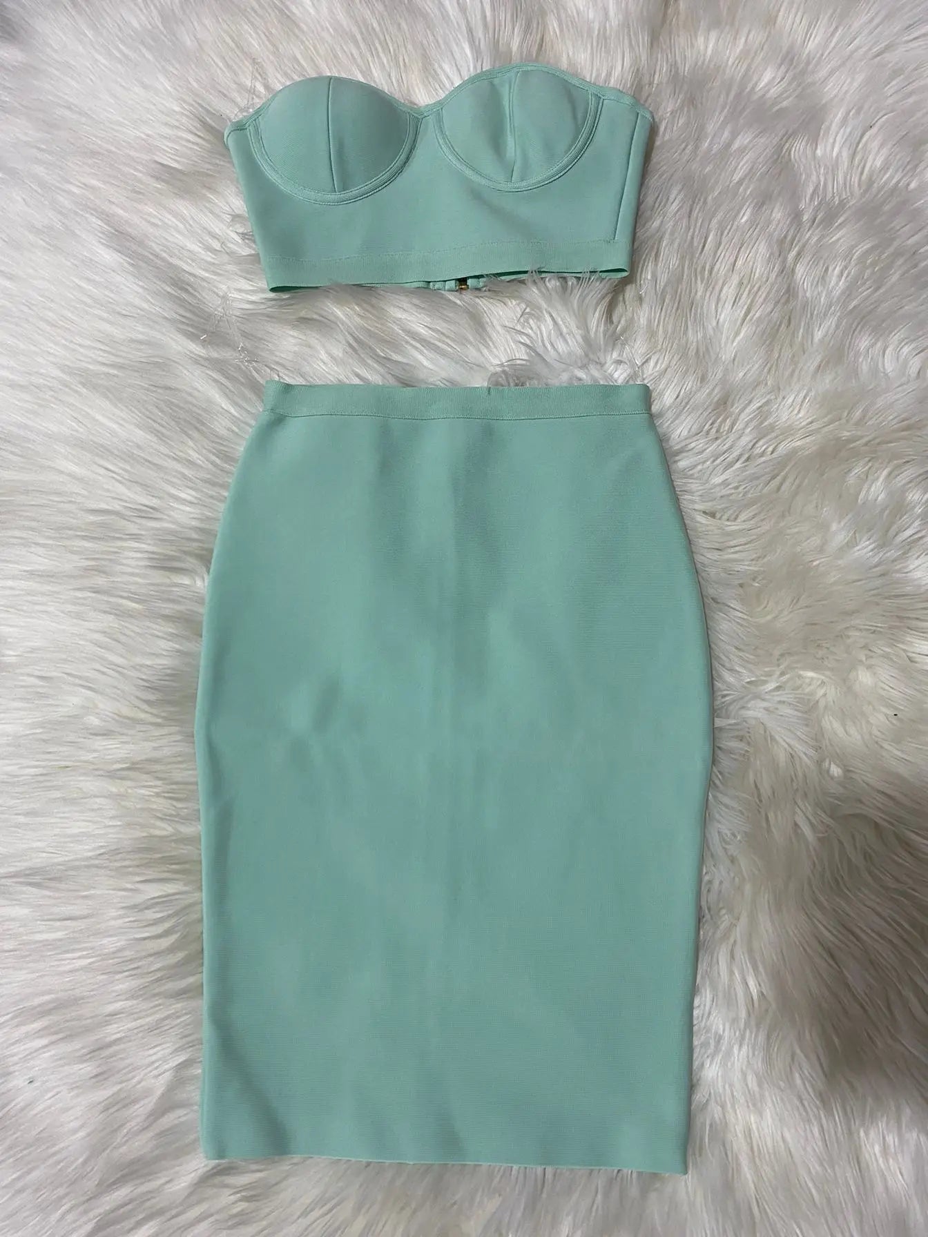 Top Quality Purple Celebrity Two Pieces Set Strapless Knee Length Rayon Bandage Dress Cocktail Party Dress Vestidos Mint