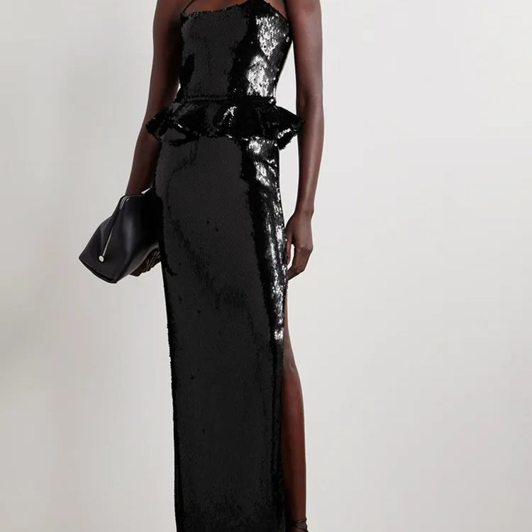 Luxury Women Celebrity Sexy Black Flower Mesh Sequins Maxi Long Gowns Dress 2025 Elegant Evening Party Club Vestido