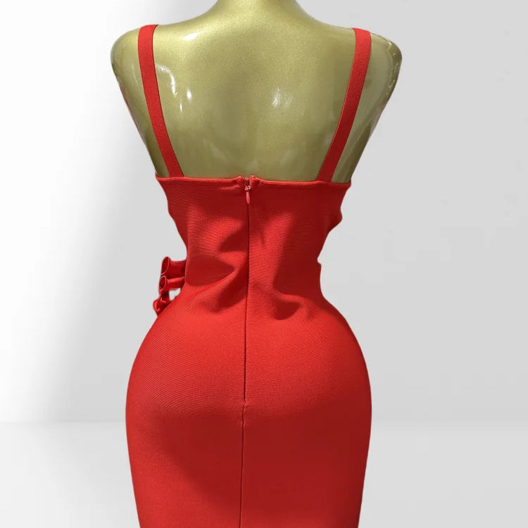 New Summer Stereoscopic Flowers Sexy Hollow Out Spaghetti Red Bandage Mini Dress Sweet Woman Party Dress Birthday Party Vestido