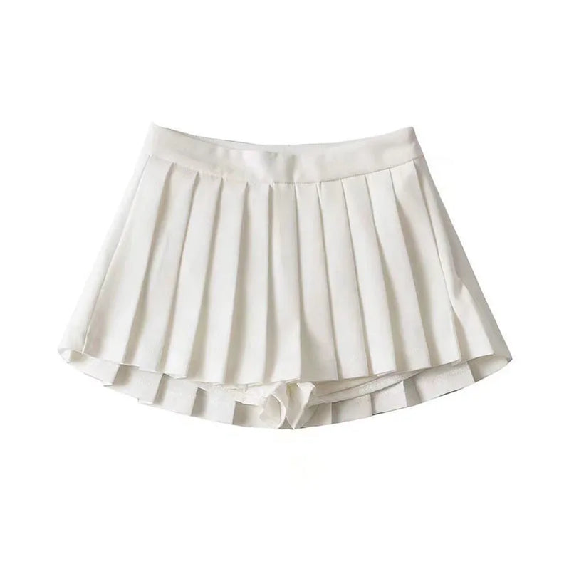 Sexy Women Pleated Skirts High Waist Summer Vintage Mini Skirts Korean Tennis Student White Designed Dance Skirt WHITE
