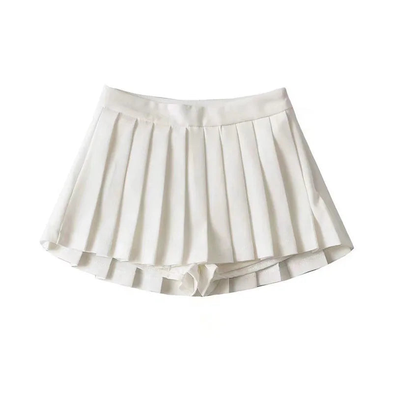 Sexy Women Pleated Skirts High Waist Summer Vintage Mini Skirts Korean Tennis Student White Designed Dance Skirt WHITE