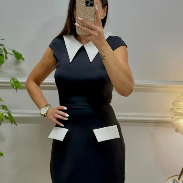 CM.YAYA Women Fashion Turn-down Collar High Waist A-line Mini Dress 2024 Summer Party Night Club Street Basic Vestidos Dresses