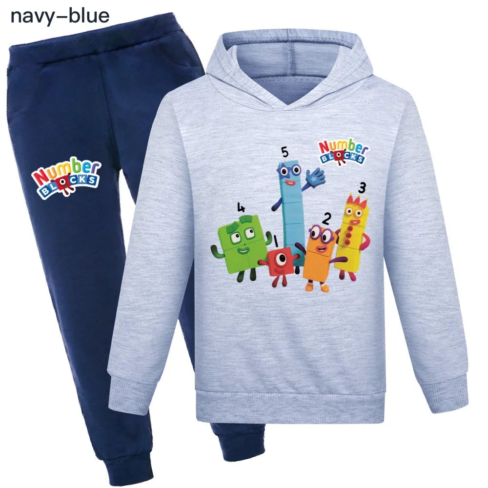 Number Blocks Clothes Kids Pullover Hoodies Navy Pants 2pcs Sets Boys Cartoon Sportsuit Toddler Girls Outfits Children's Clothing