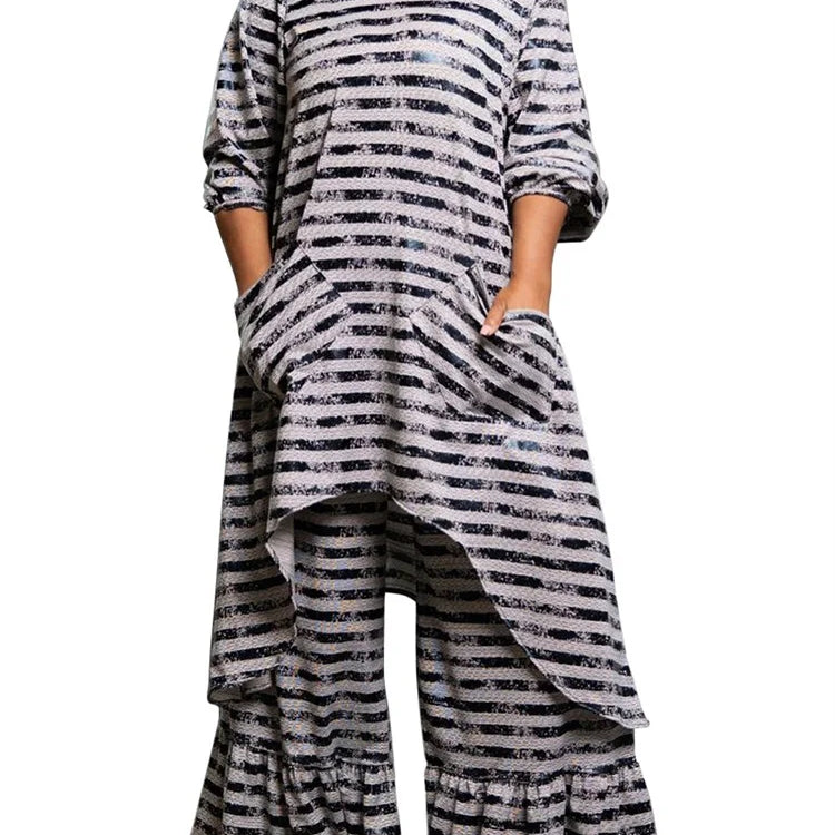 Wmstar Plus Size Two Piece Women Clothing Long Sleeve Long Top and Pants Sets Striped Matching Set Wholesale Dropshopping 2024