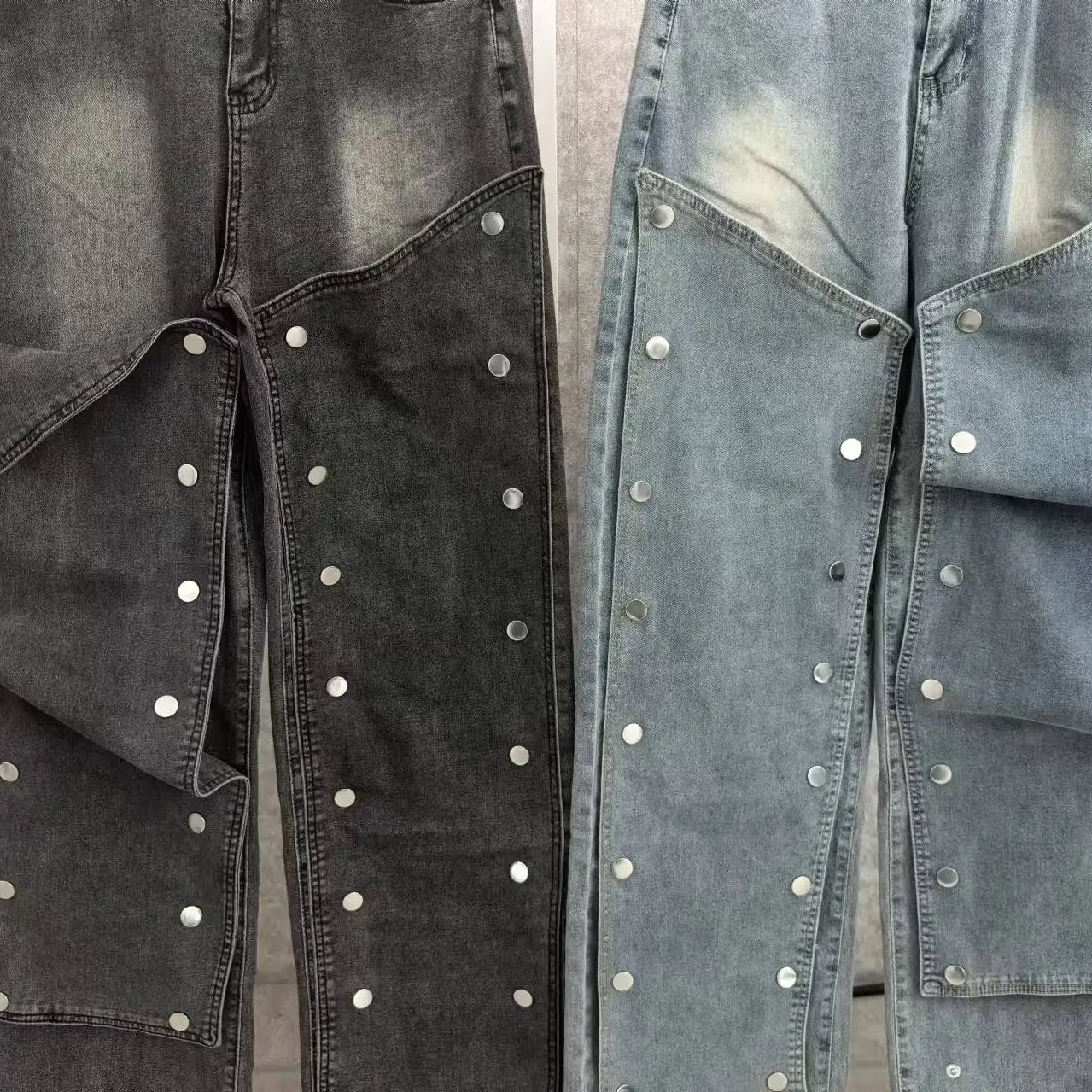 CM.YAYA Women Streetwear Button Cutout Cargo Straight Denim Wide Leg Jeans Pants 2024 INS Elastic Fashion Party Cargo Trousers