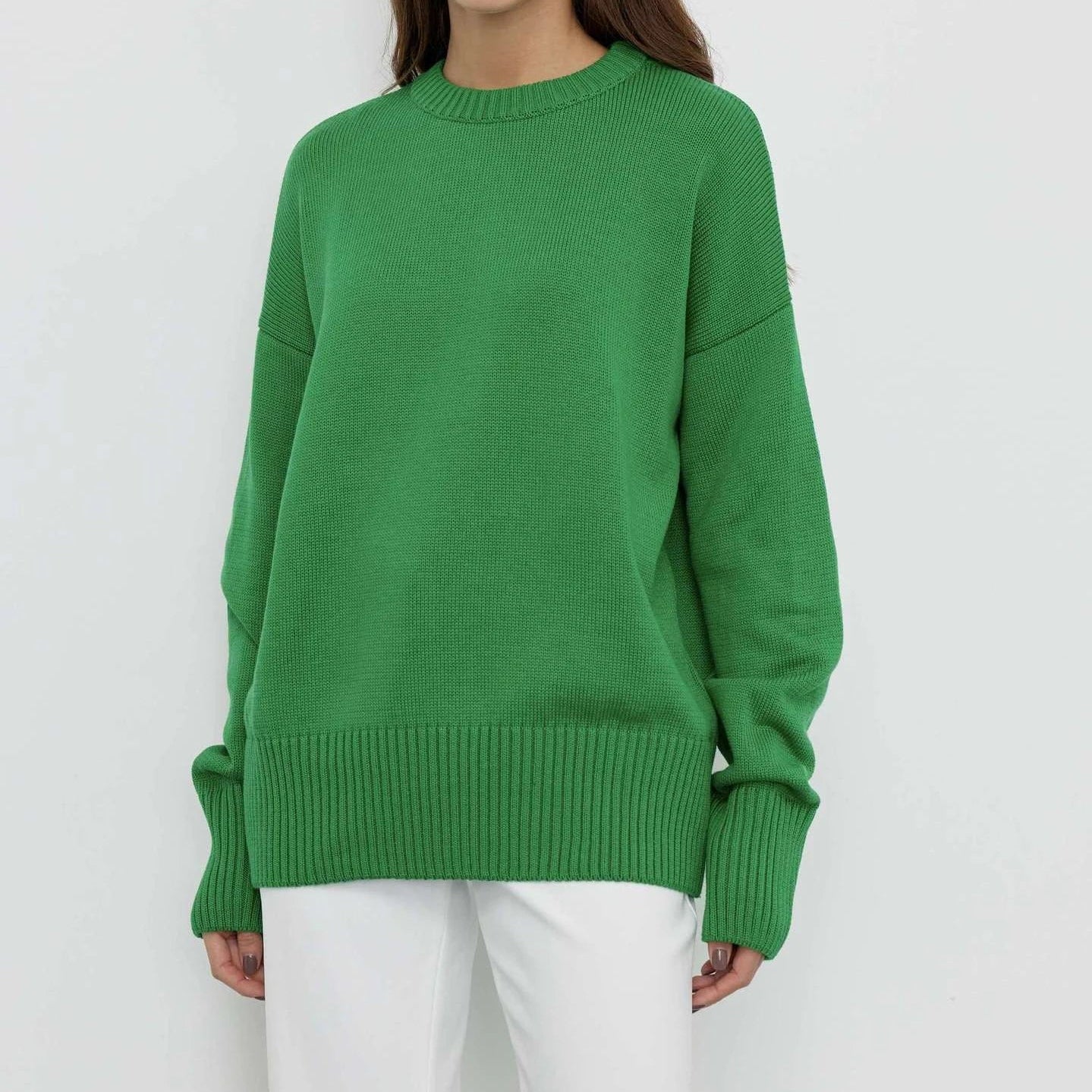 Winter Warm Thick Knit Sweaters Solid Black Sweater Soft Pullover Loose Pullovers Korean Autumn Women Coat O Neck Sweater Jumper green One Size