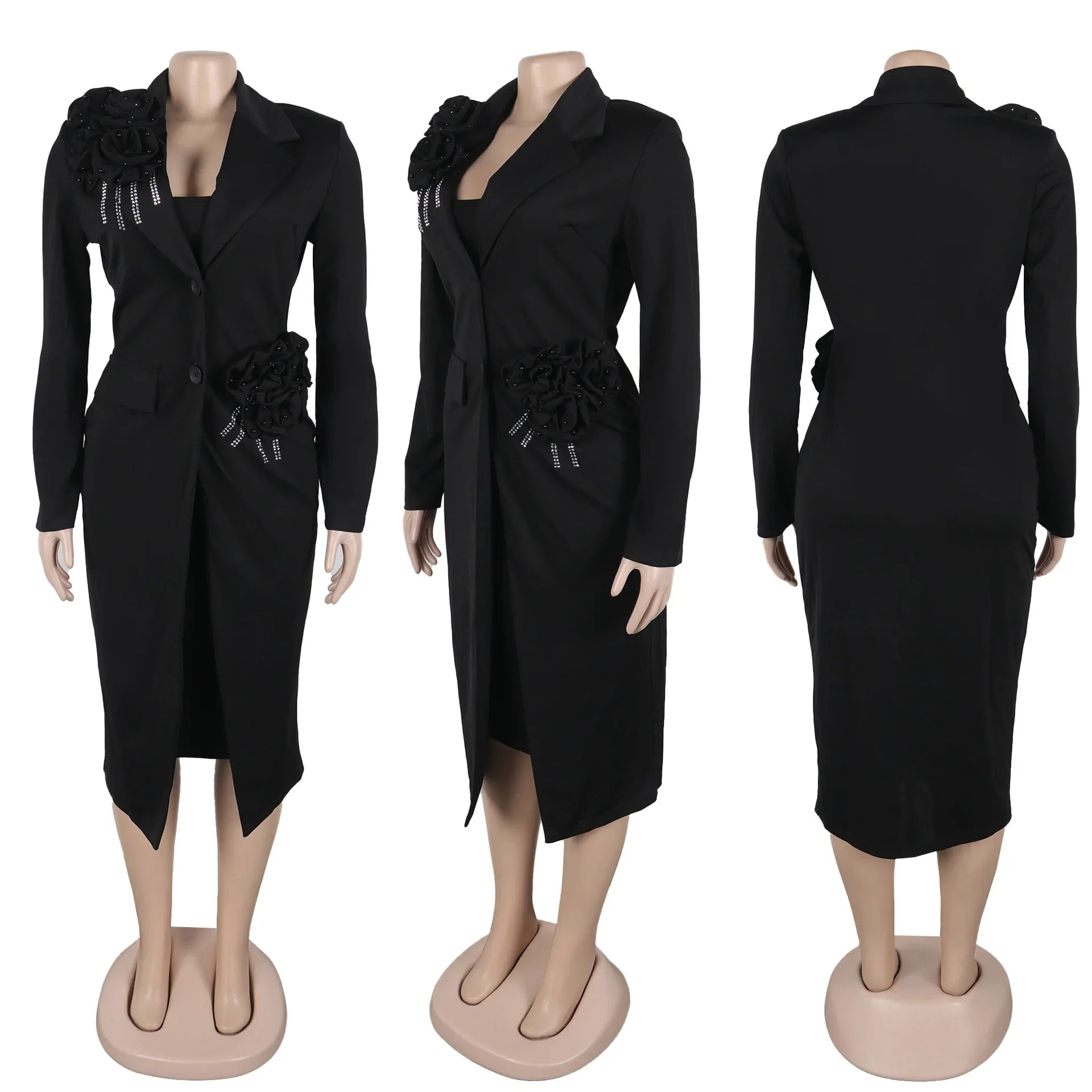 CM.YAYA Women's Set Full Sleeve Long Blazer Coat+ Long Dress Suit 2025 Spring Streetwear Two 2 Piece Set Africa OL Work Outfits