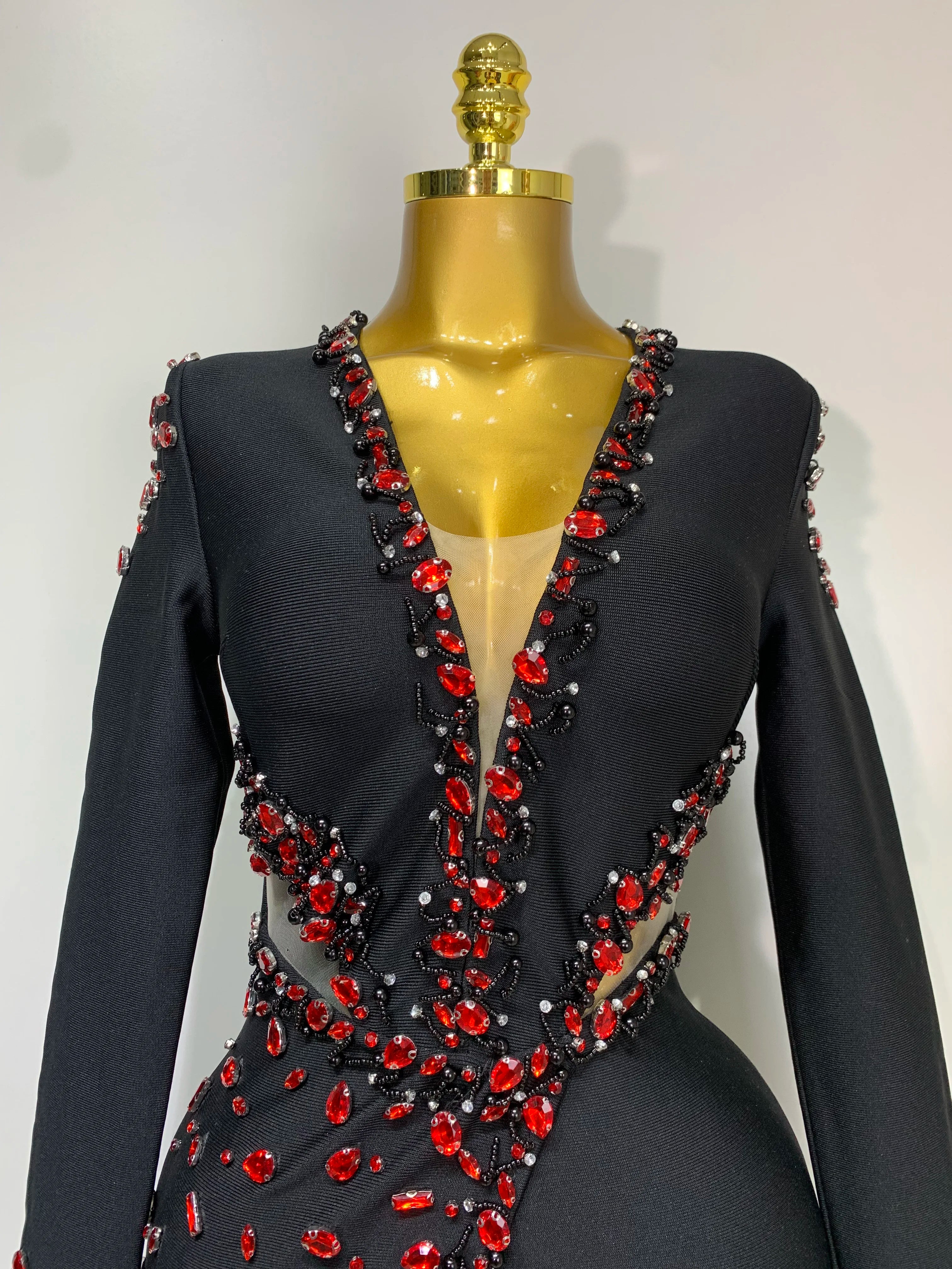 Luxury Birthday Women Celebrity Sexy Long Sleeve V Neck Rhinestone Black Bandage Dress 2025 Elegant Evening Club Party Dresses