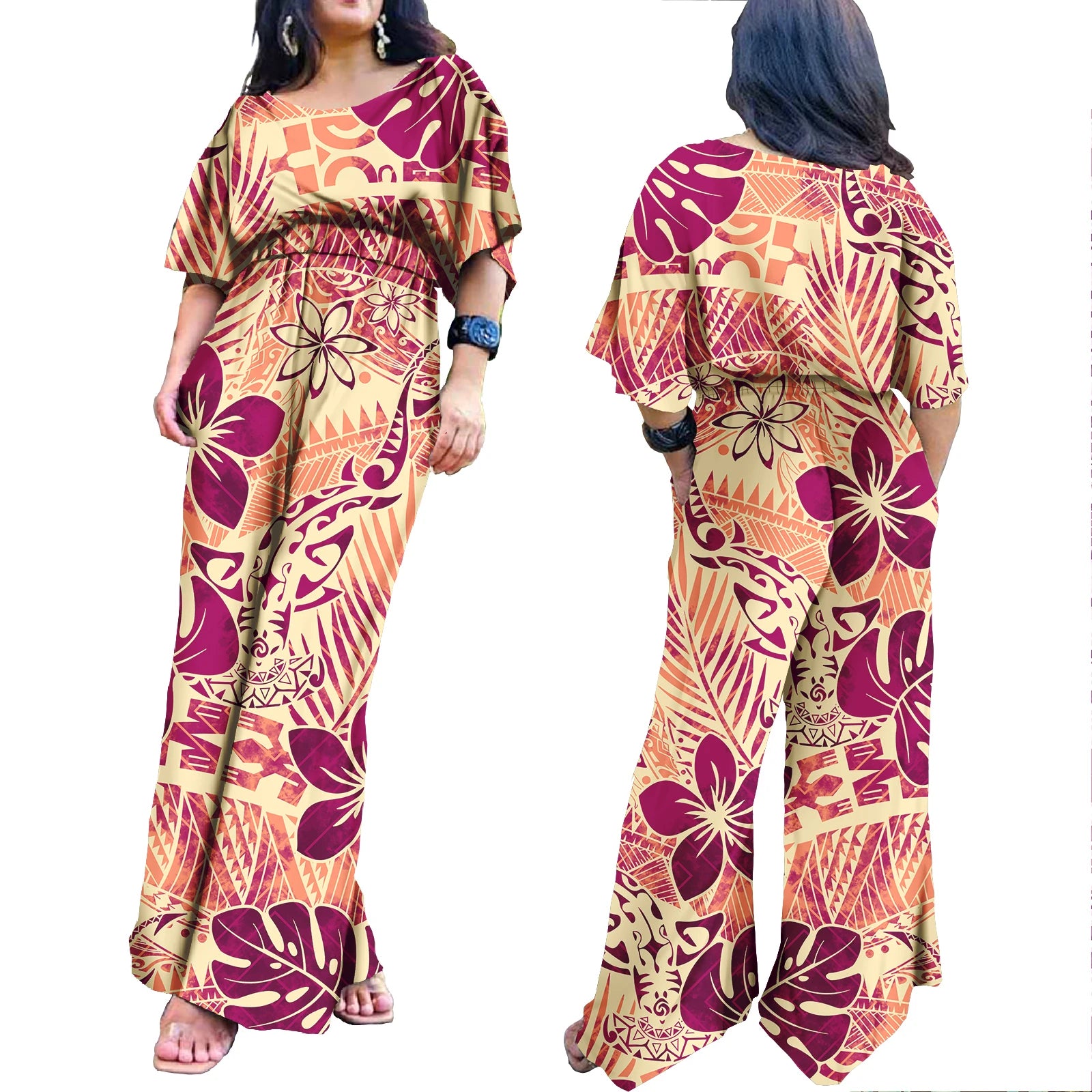 Plus Size Rompers for Women Hawaiian Zipper One Piece Jumpsuit Breathable Romper Polynesian Women Jumpsuit Playsuits