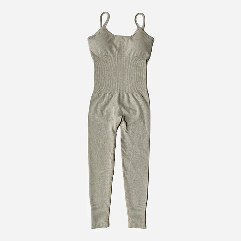 Women's Tracksuit Yoga Set Seamless Jumpsuits One Piece Fitness Workout Rompers Sportswear Gym Set Workout Clothes For Women Khaki