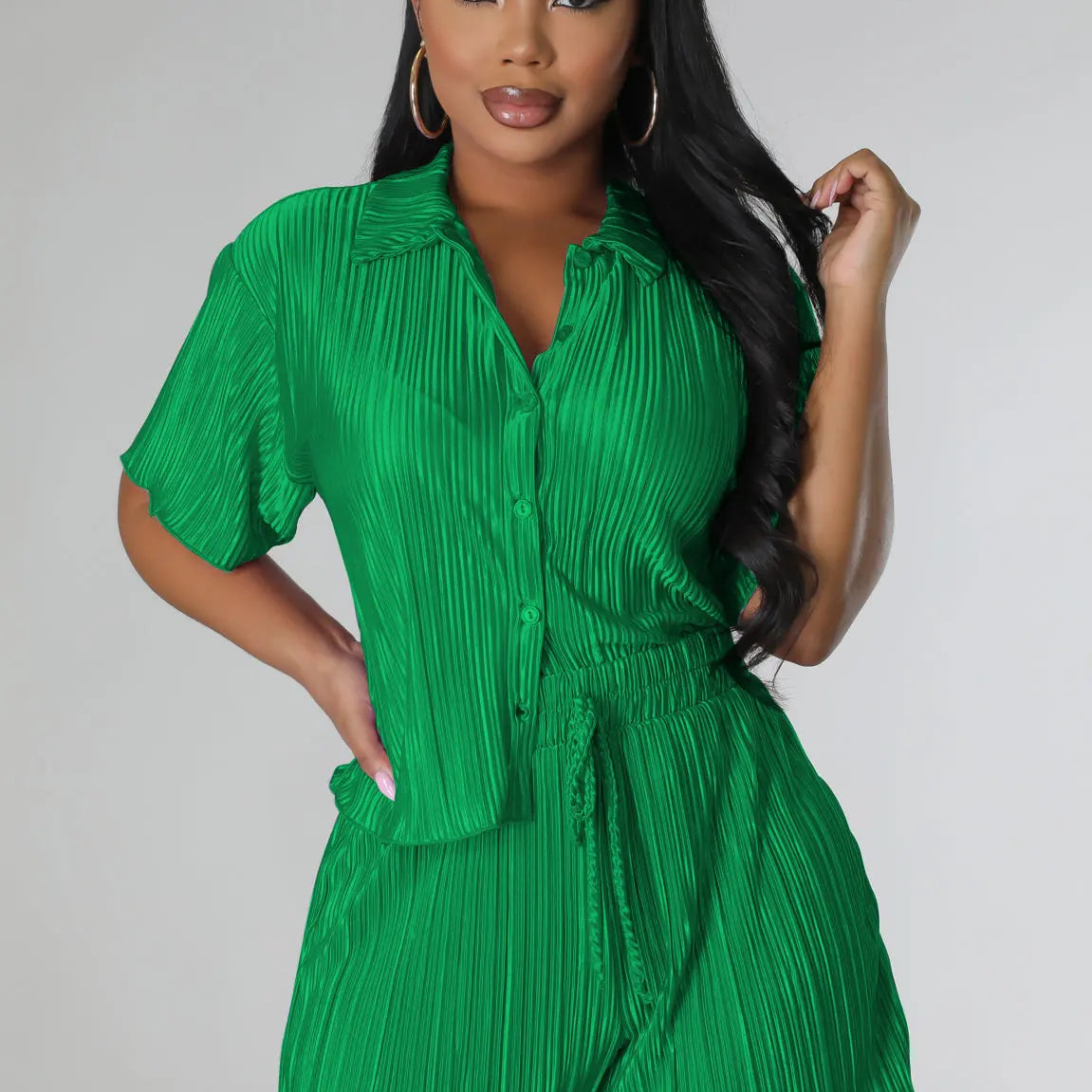 CM.YAYA Street Vintage Pleated Women's Set Short Sleeve Shirt Blouse and Shorts Suit 2023 INS Two 2 Piece Set Outfit Tracksuit