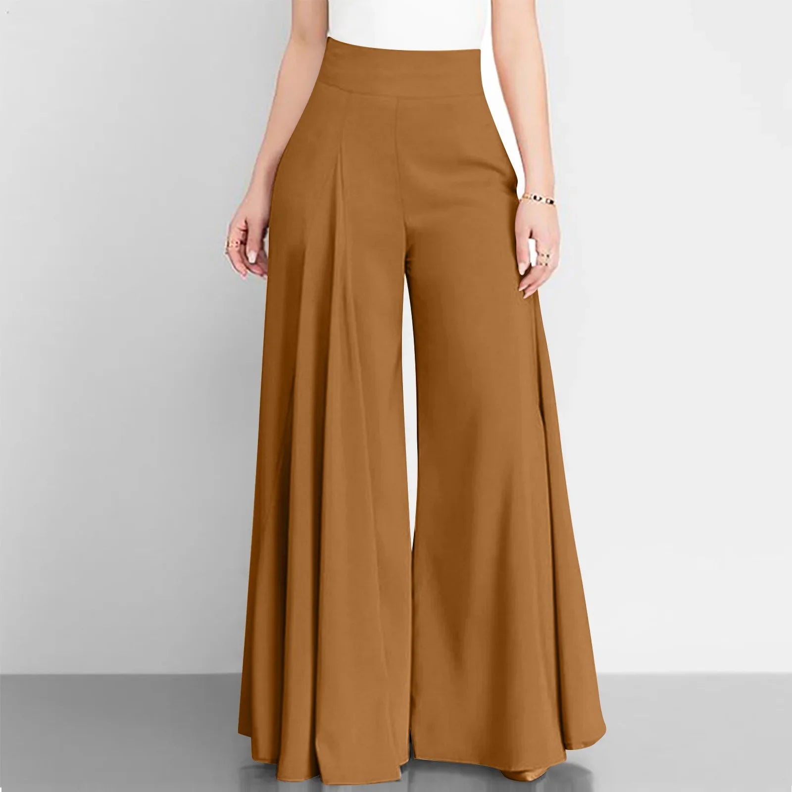 Womens High Waist Wide Leg Pants Spring Autumn Fashion Elegant Flare Trousers Casual Holiday Loose Green New Long Pant Female brown