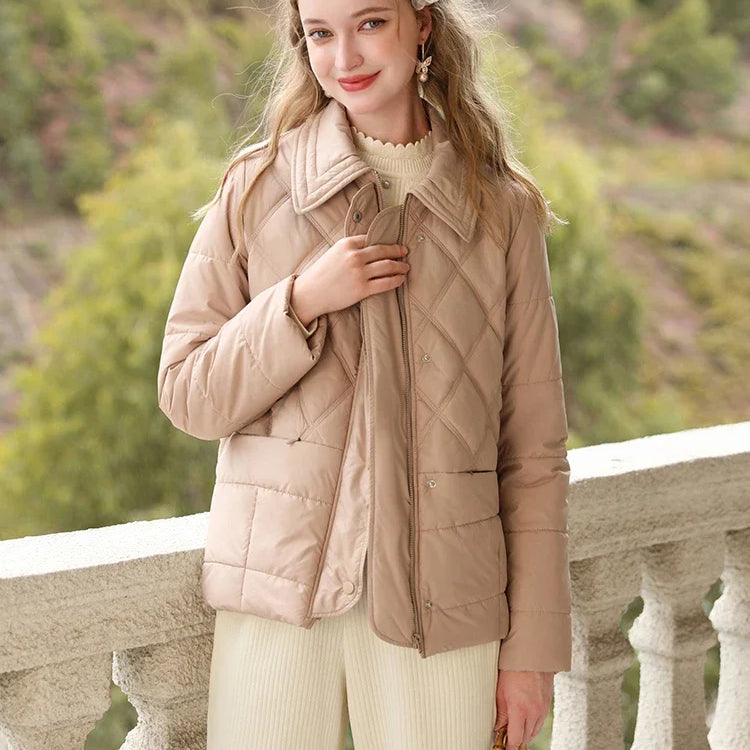 Lapel Argyle Light Women Quilted Coats Winter New Short Loose Windproof Warm Cotton-padded Jacket