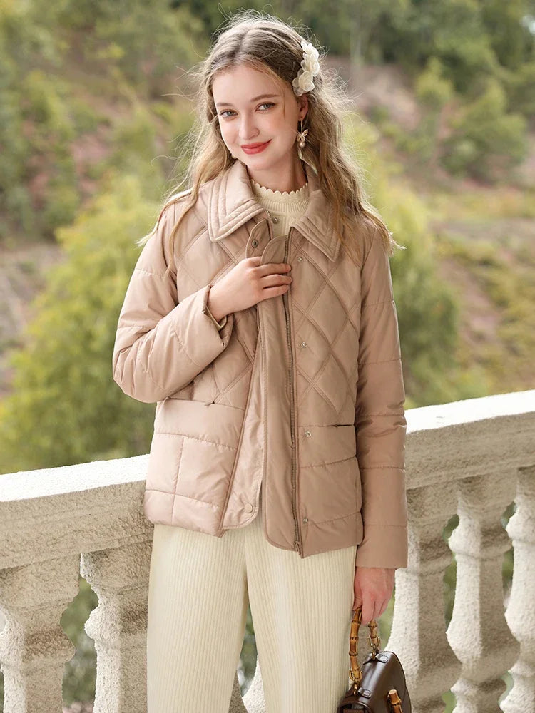 Lapel Argyle Light Women Quilted Coats Winter New Short Loose Windproof Warm Cotton-padded Jacket