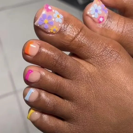 24pcs French False Toenails Nude Color with Glitter Rhinestone Press on Toe Nails Full Cover Wearable Artificial Stick-on Nails