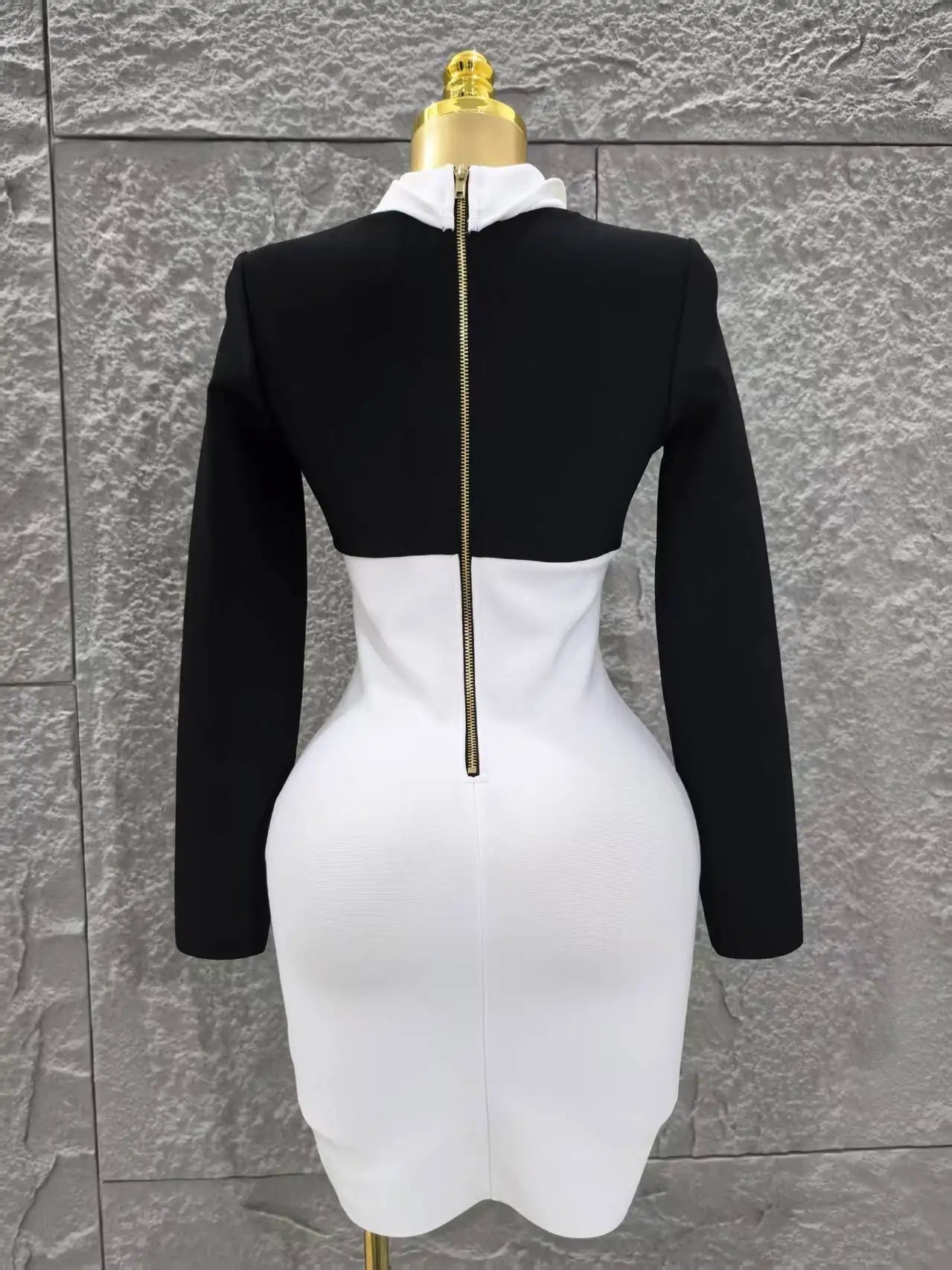 Women Long Sleeve Sexy Pacthwork Button Bodycon Mini Bandage Dress Elegant Evening Party Red Carpet Fashion Cocktail Outfit
