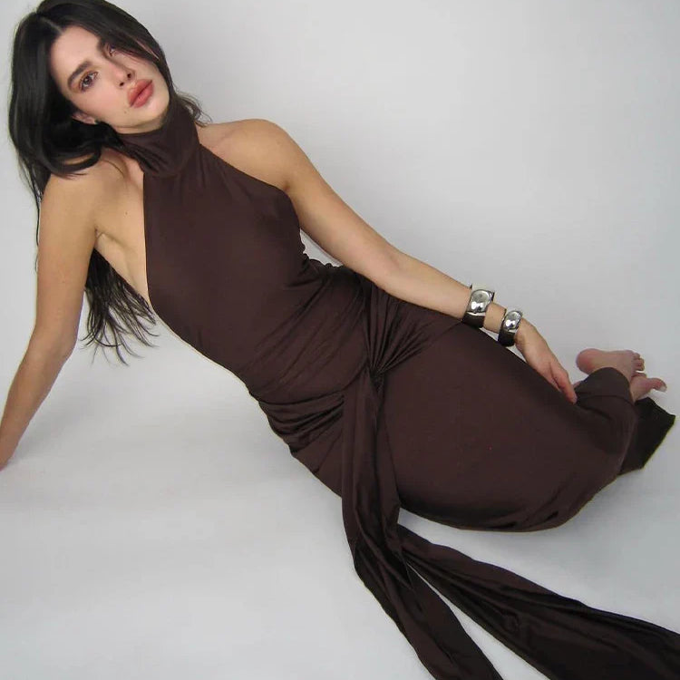 JULISSA MO Sexy Backless Bandage Halter Women Maxi Dress Sleeveless Evening Dress Femme Spring Slim Elegant Party Clubwear 2024