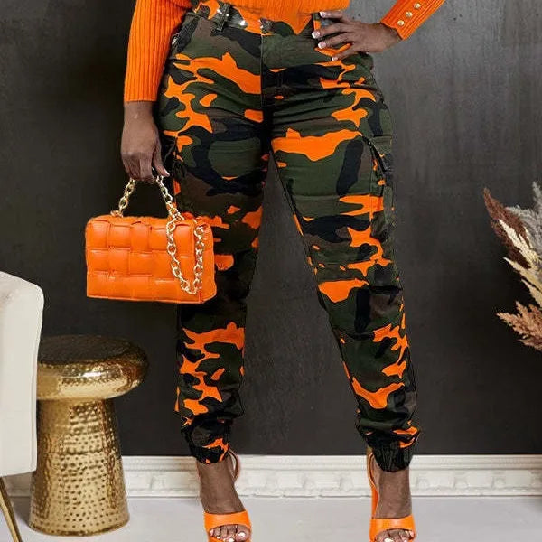 CM.YAYA Women’s Camouflage Printed Slim Cargo Pants 2024 Spring/Summer Pocket Jogger Street Fashion Safari Trousers