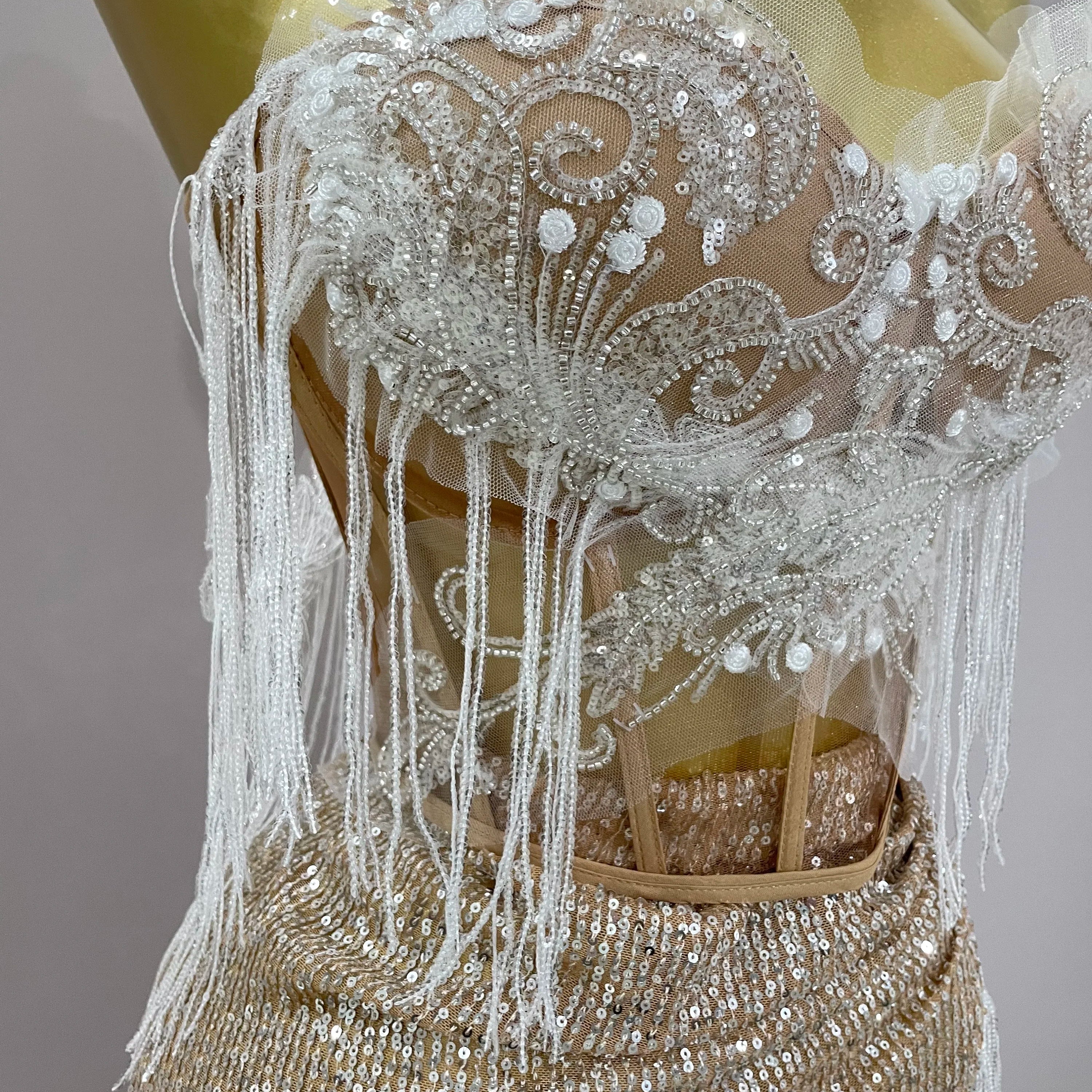 Sexy Luxury Sparkly Sequin Tassel Two Piece Set 2025 Women Evening Party Birthday Singer Performan Costume Nightclub Girl Outfit