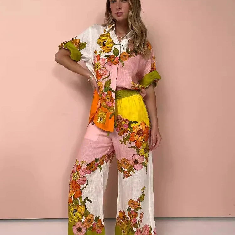 Sets for Women 2 Pieces Summer New Summer Graffiti Print Half Sleeve Shirt Suits Fashionable Loose High Waisted Women's Pant Set Two piece set