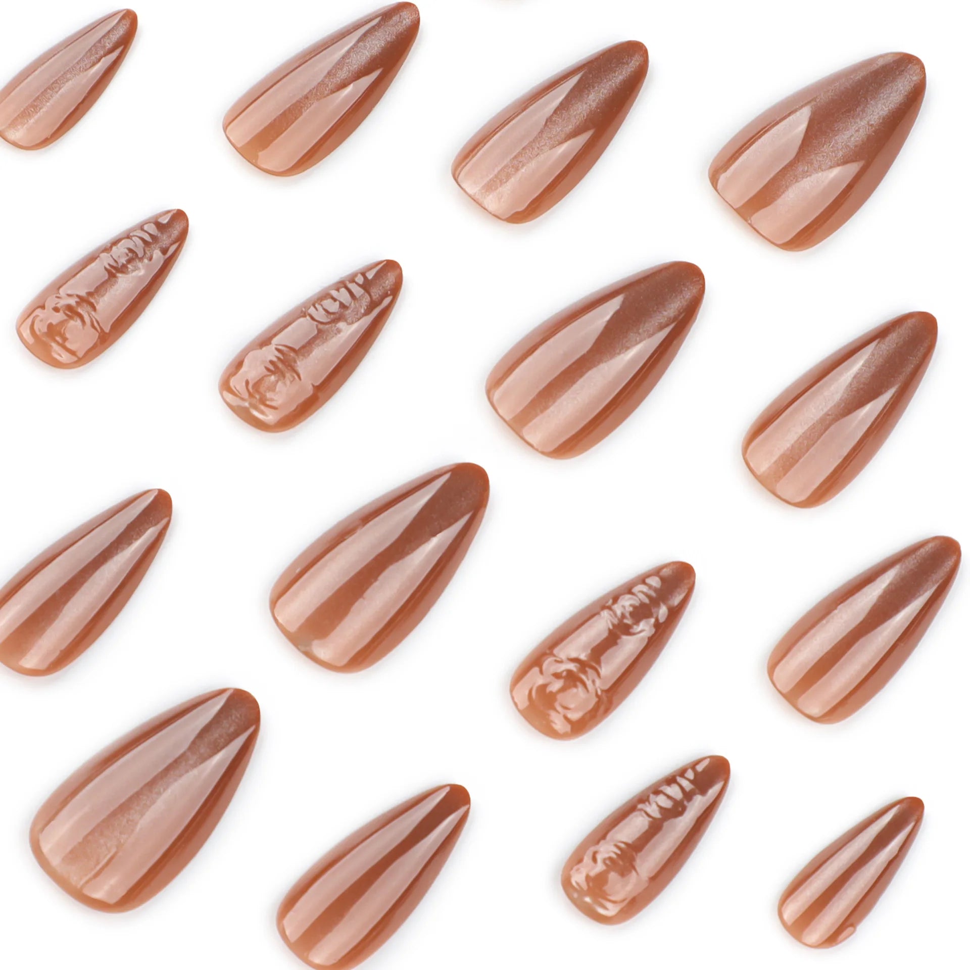 24pcs 3D Rose Brown Cat Eyes Press on Nails Simple Nails Full Cover Wearable False Nails