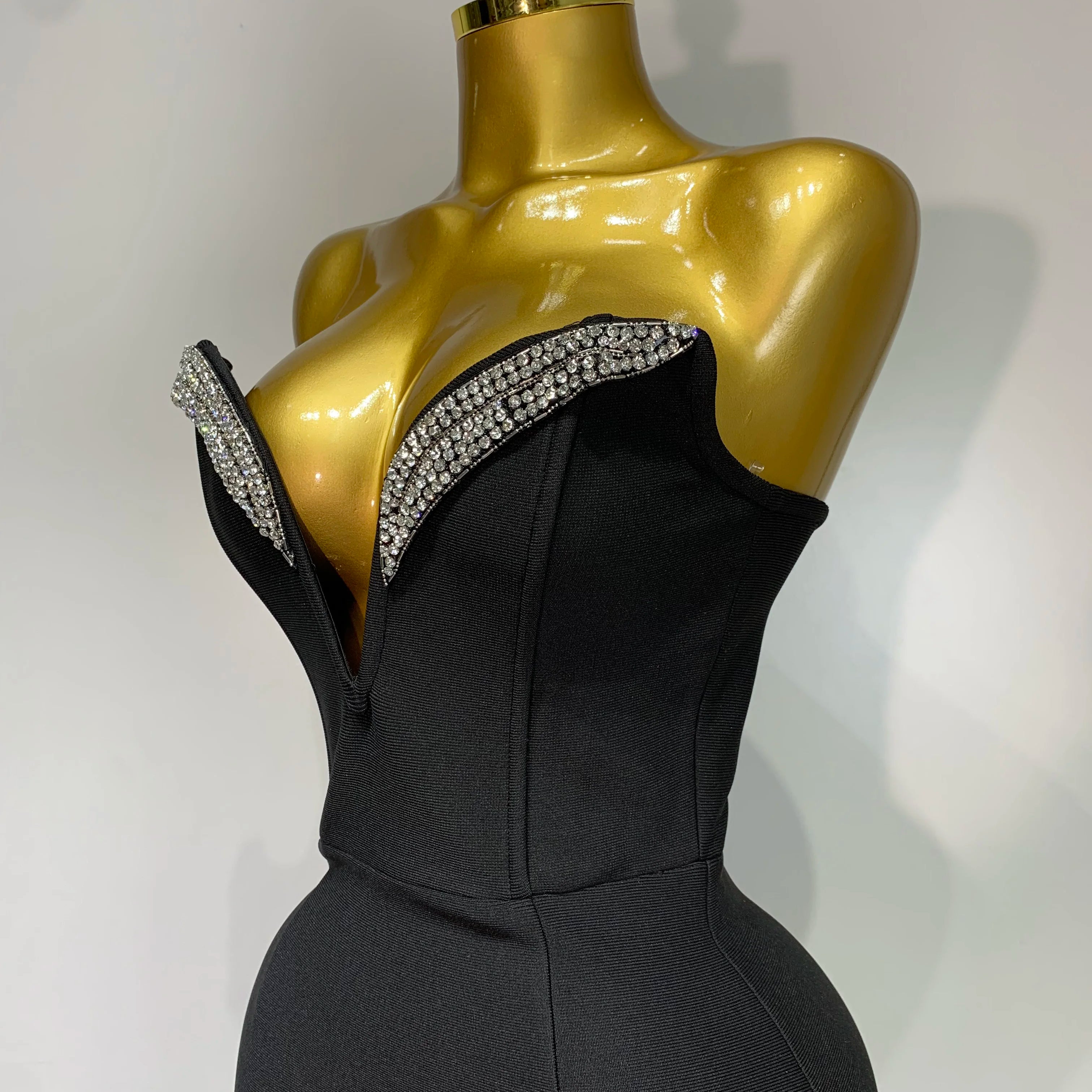 Women Sexy Strapless Sparkly Rhinestones Bodycon Bandage Long Dress Fashion Celebrate Evening Party Luxury Birthday Dresses