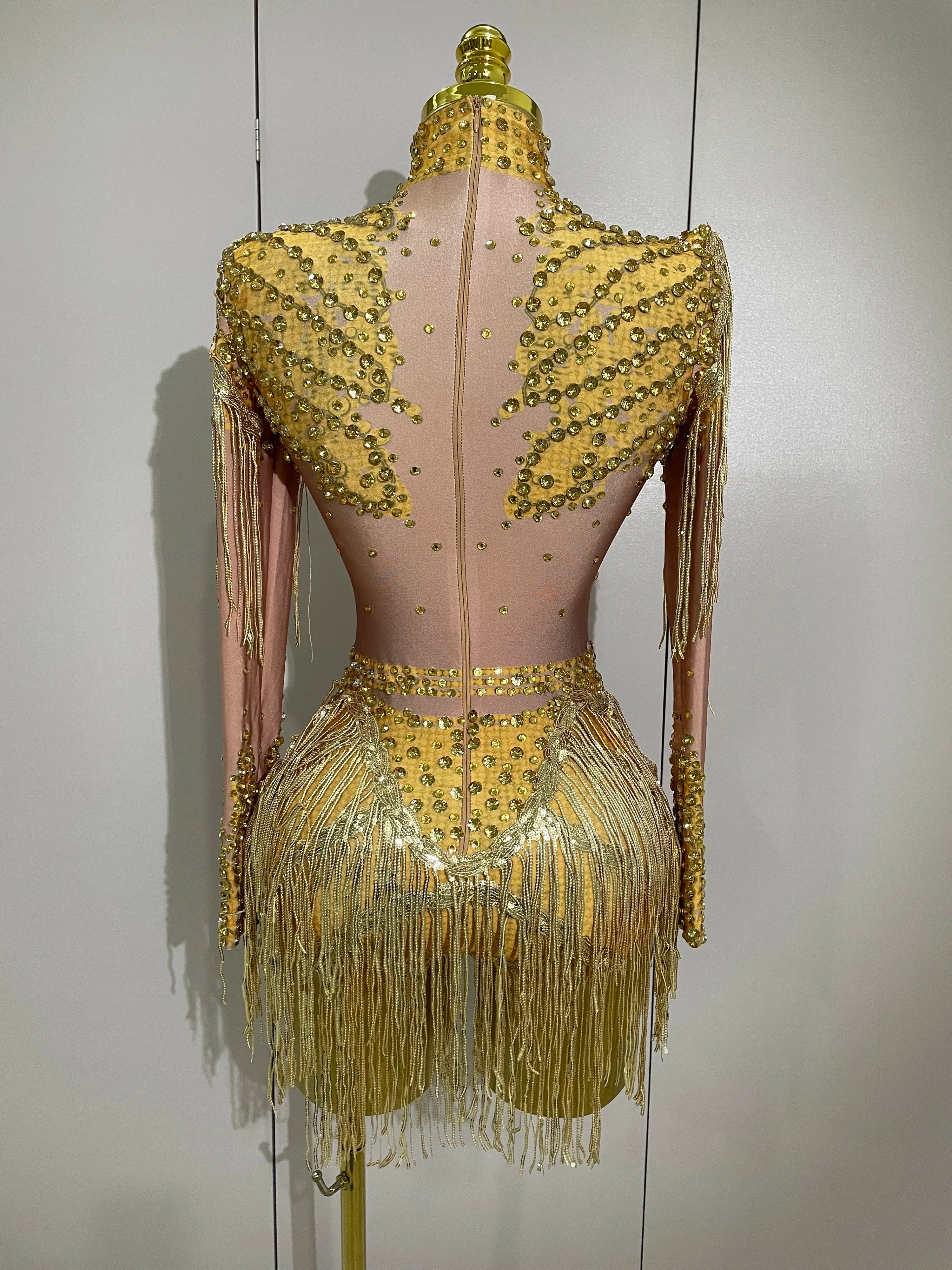 Sparkly Rhinestone Sequin Tassel Stretch Bodysuits 2025 New Arrival Women  Birthday Party Nightclub Dj Stage Performance Costume