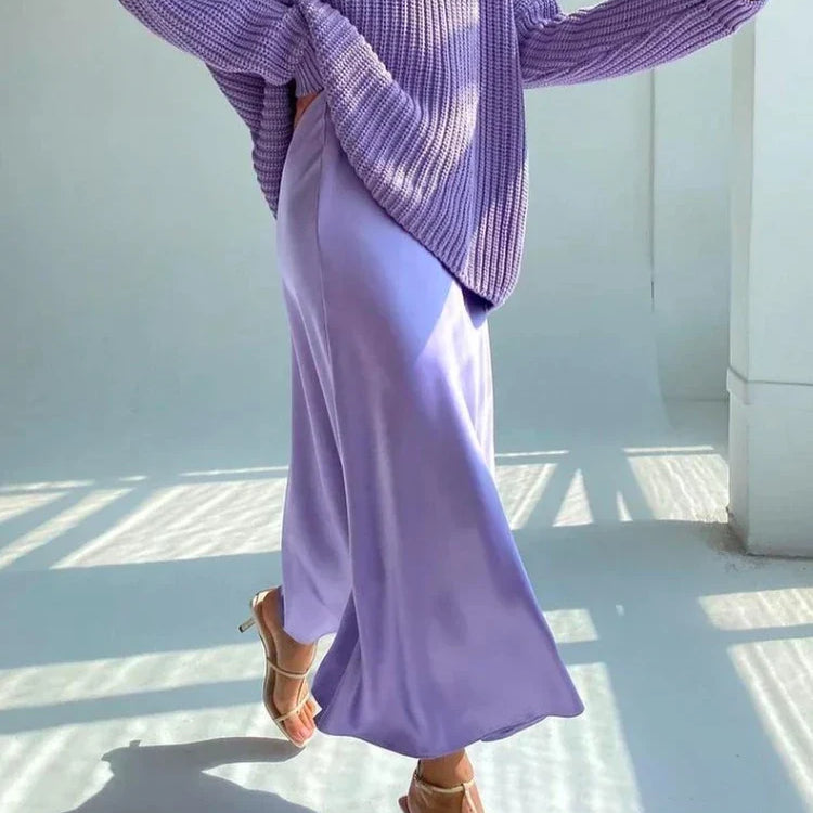 High Waisted Satin Long Skirts for Women Spring/Summer New Women's Skirt A-line Fashion Elegant Slim Fit Grey Black Skirt