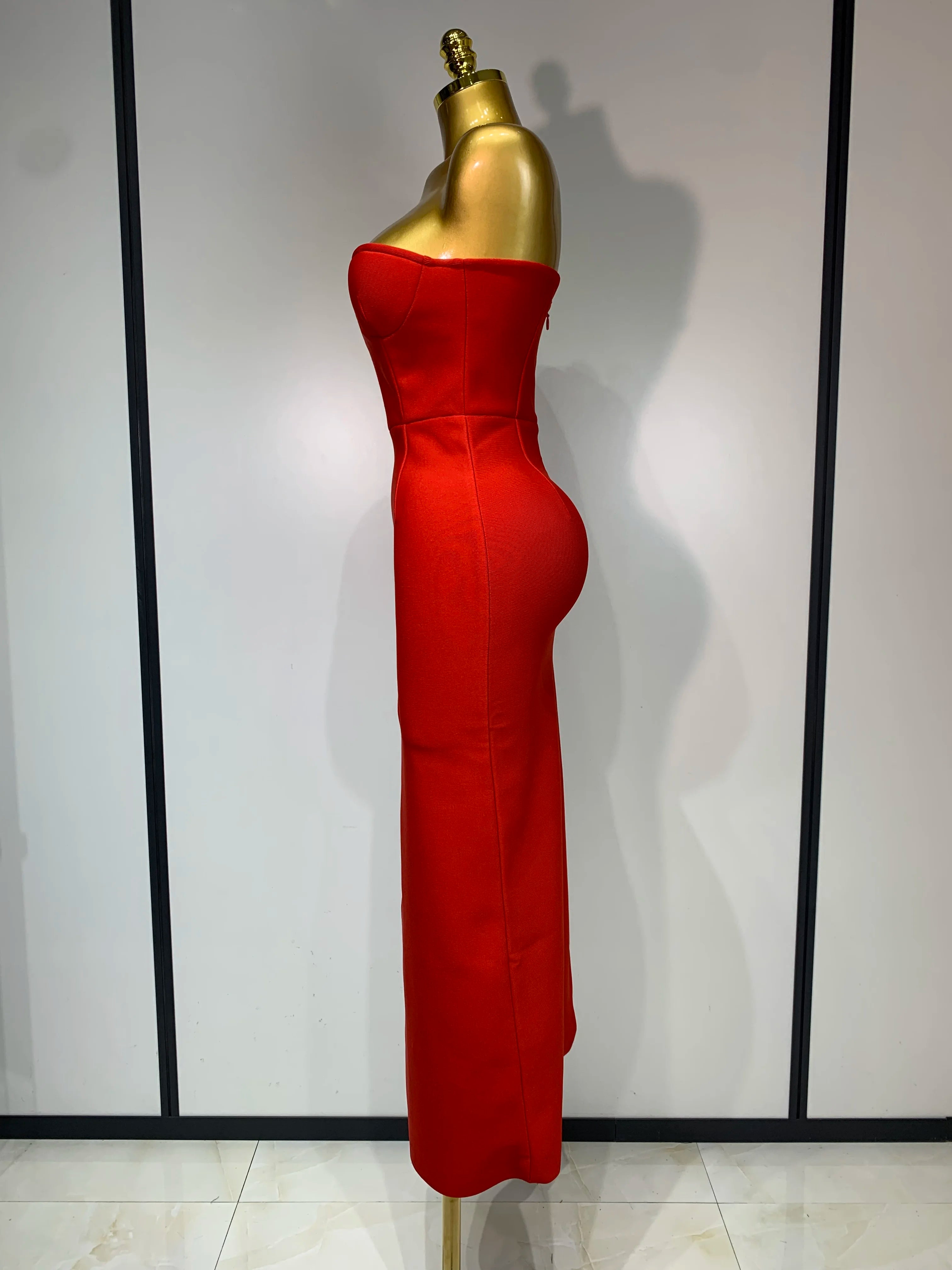 Sexy Red Strapless High Split Long Bandage Dress Luxury Birthday Dress Women Backless Bodycon Dresses Elegant Evening Party Gown