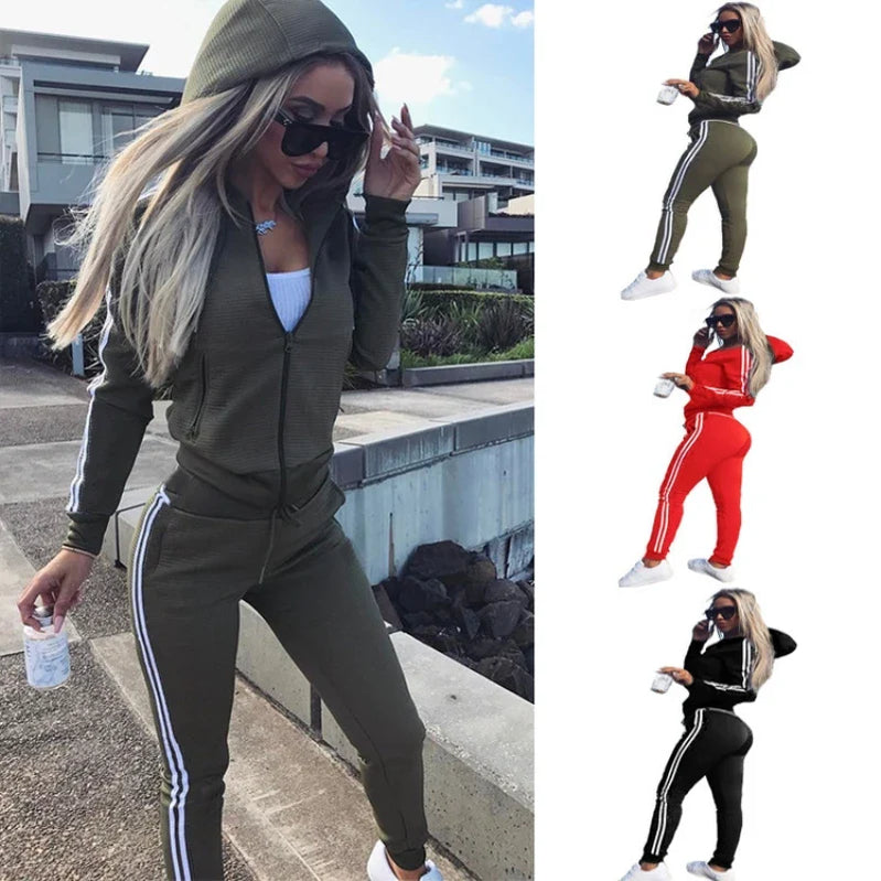 Women Sportswear Casual Sport Suit Long Sleeve Zipper Jacket Gym Fitness Leggings Plus Size 2 Piece Sets Cotton Tracksuit 2021