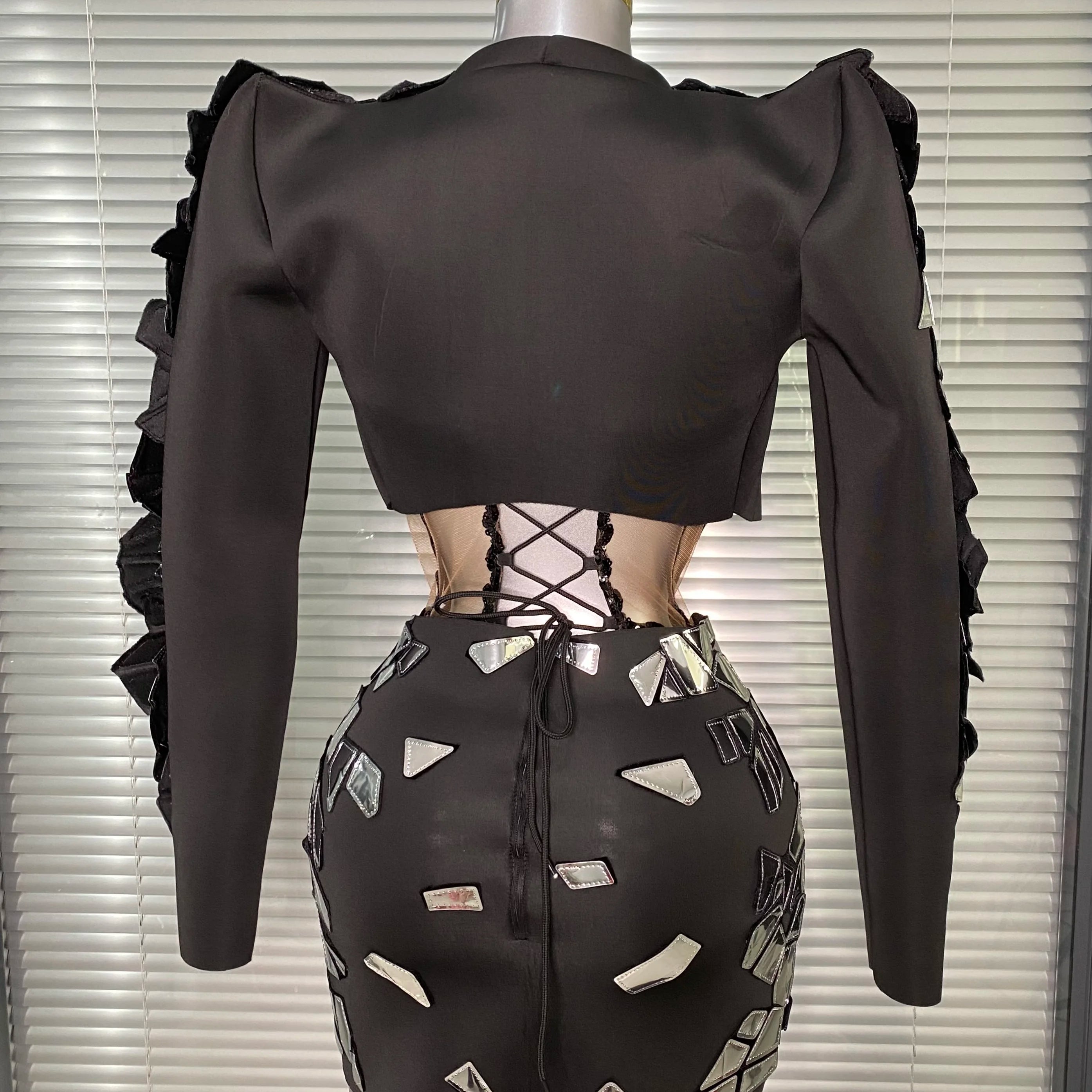 Women Sexy Two Pieces Set Women Sparkly Night Club Skirt Suits Coat Singer Dancer Stretchy Stage Performance Costume